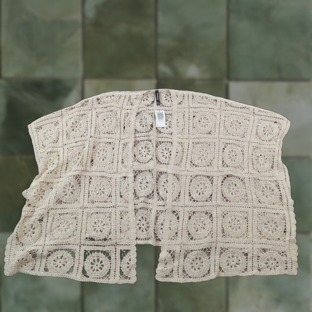 Vince Camuto Torrid Crochet Cardigan Sweater Womens One Size Beige Open Front Loose Sleeveless Size ONE SIZE - 1 Thumbnail