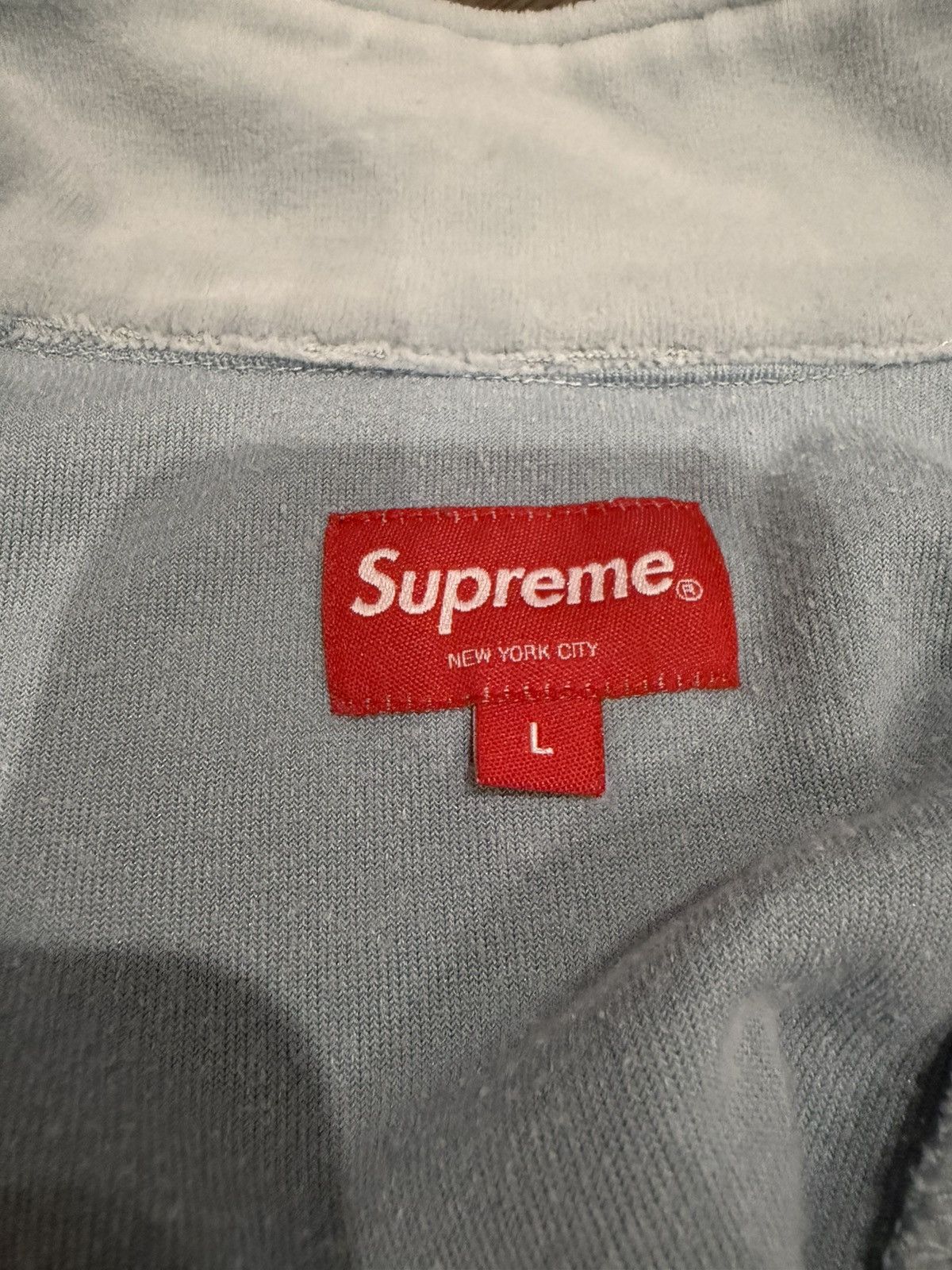 Supreme Supreme Script Logo Velour Half Zip Pullover Light Blue/Navy Size US L / EU 52-54 / 3 - 4 Thumbnail