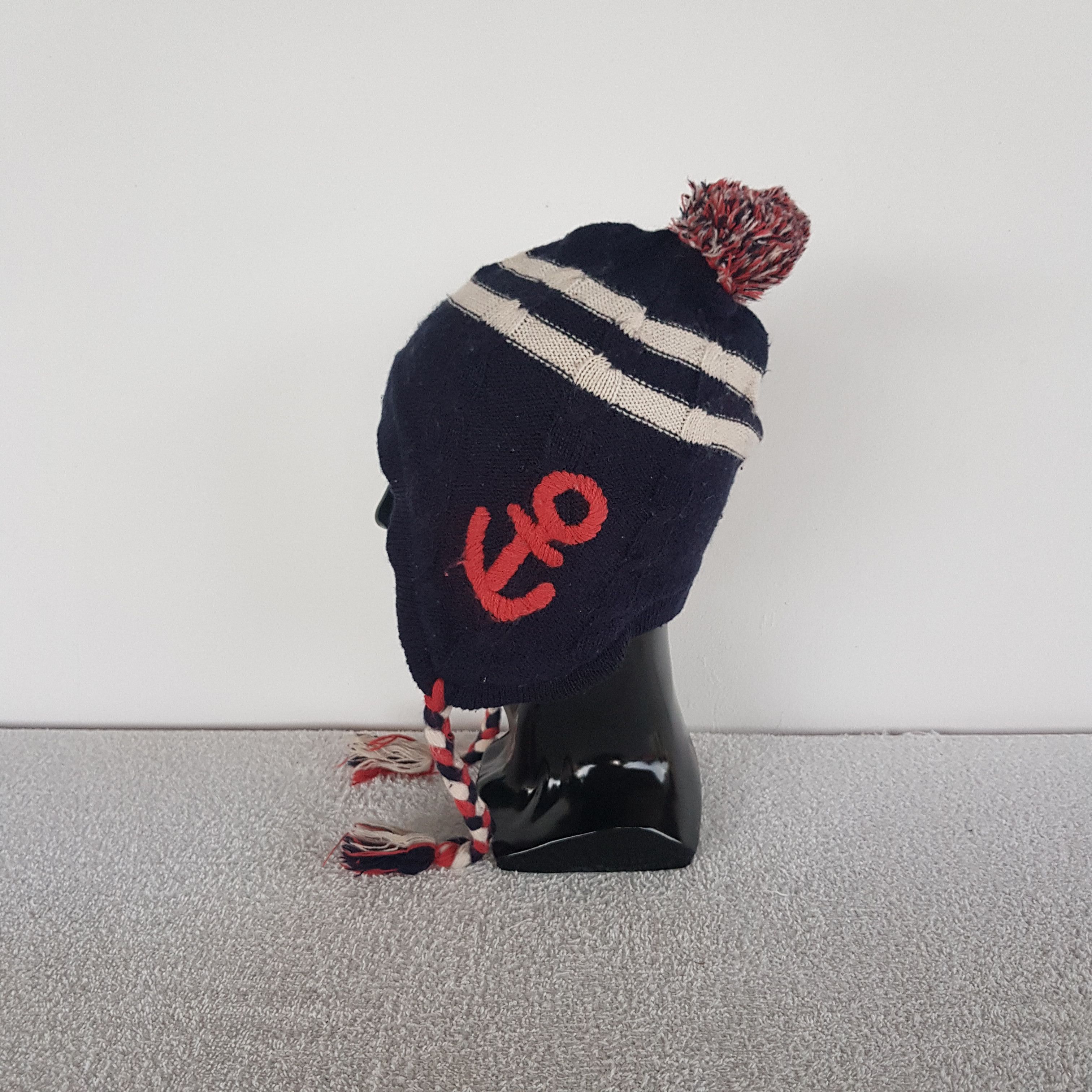 Japanese Brand Vintage Sailor Anchor Beanie Pom Pom Earflap Snow Caps Hats. Size ONE SIZE - 4 Thumbnail