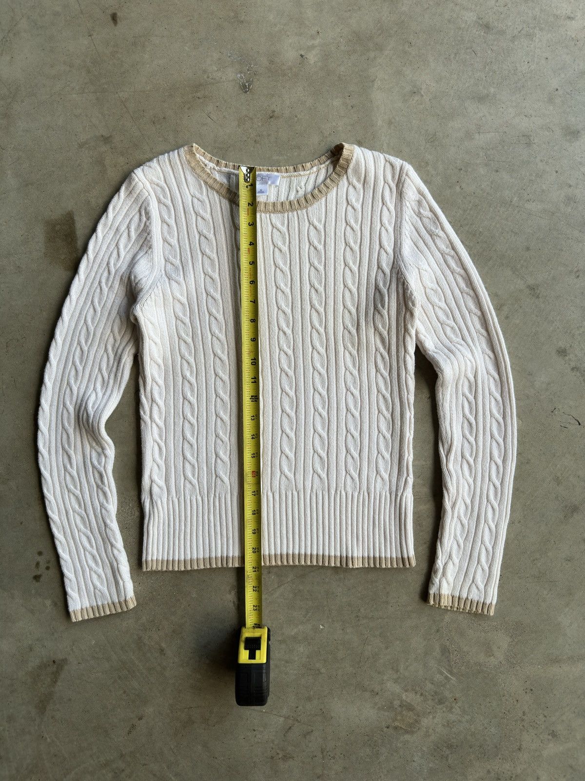 Ann Taylor Y2K 2000s White and Cream Cable Knit Sweater with Gold Trim Size M / US 6-8 / IT 42-44 - 3 Thumbnail