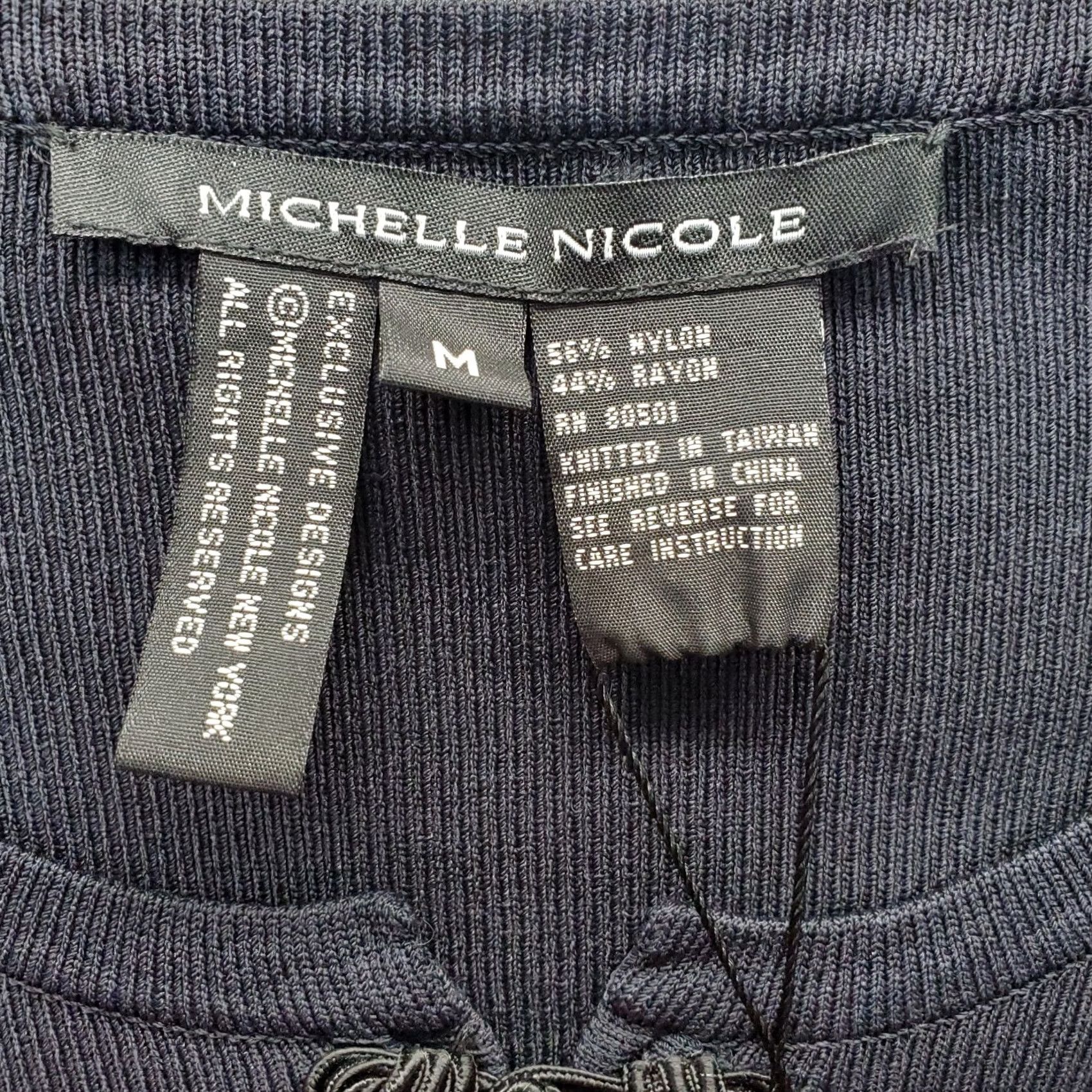 Vintage Michelle Nicole Blouse Top Womens Medium Black Beaded Floral Frog Button Front Size M / US 6-8 / IT 42-44 - 3 Thumbnail