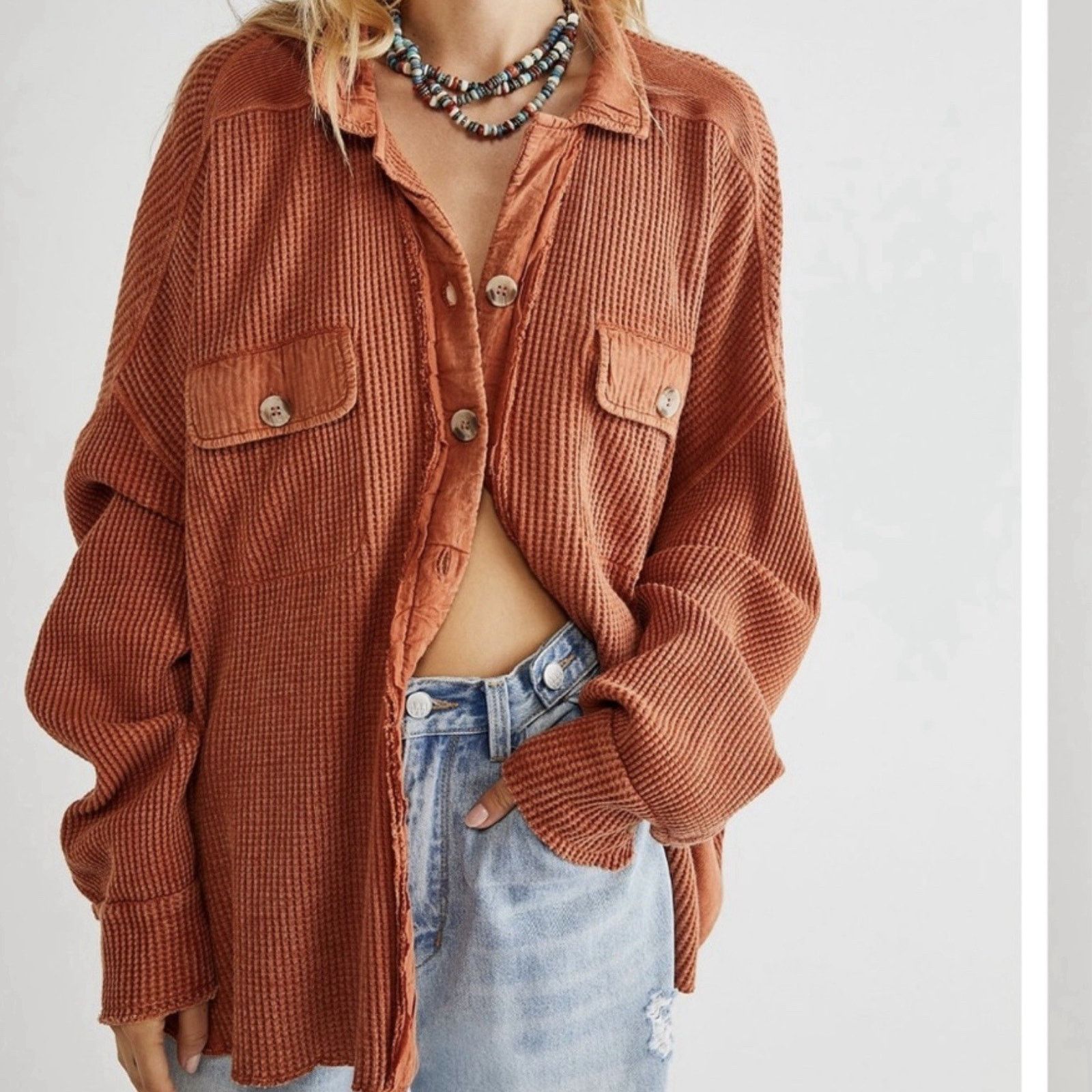 Free People Free People One Scout Waffle Knit Button‑Down Shirt Medium Size M / US 6-8 / IT 42-44 - 10 Thumbnail