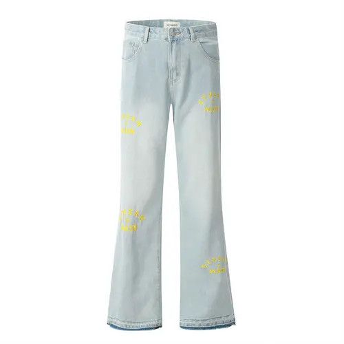 Japanese Brand × Jean Light washed hip-hop embroidered letter flared jeans y2k Size US 32 / EU 48 - 1 Thumbnail
