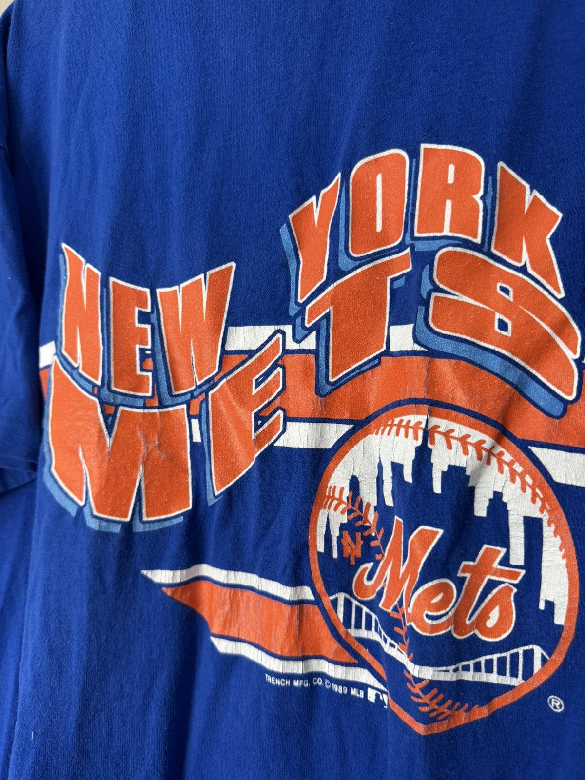 Velva Sheen Vintage 90s 1989 New York Mets T-Shirt Single Stitch Trashed Size US XL / EU 56 / 4 - 5 Thumbnail