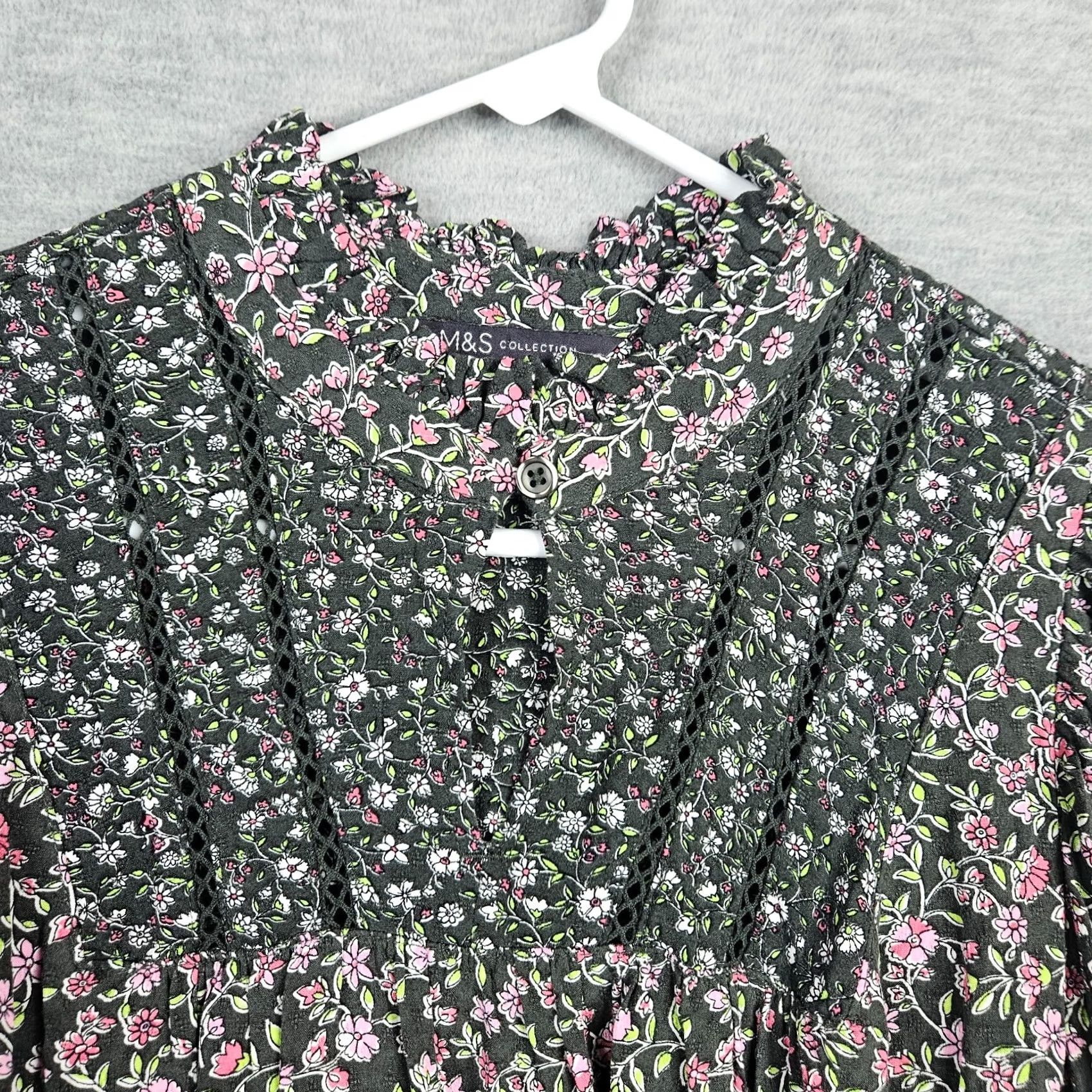 Marks & Spencer Marks & Spencer Collection Blouse Women's Size 10 Floral Printed Multicolor Round Neck Long Sleeve Casual Shirt Size L / US 10 / IT 46 - 5 Thumbnail