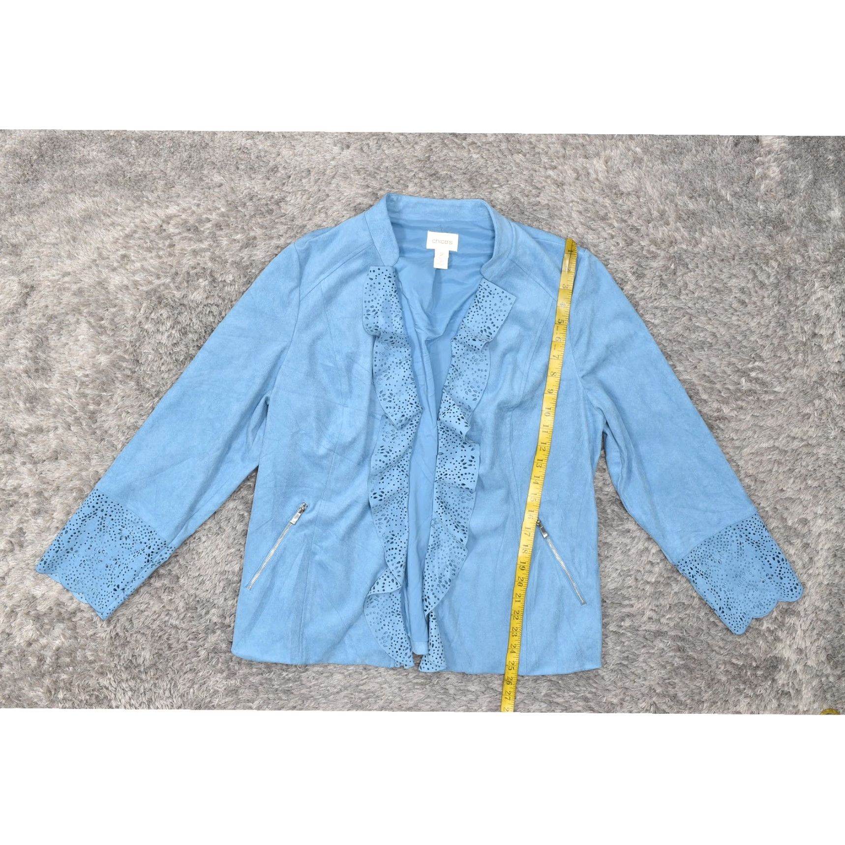 Vintage Chico's Blue Polyester Faux Suede Open Blazer Blazer Size 2 Regular Long Sleeve Pockets Solid Womens Size XS / US 0-2 / IT 36-38 - 2 Thumbnail