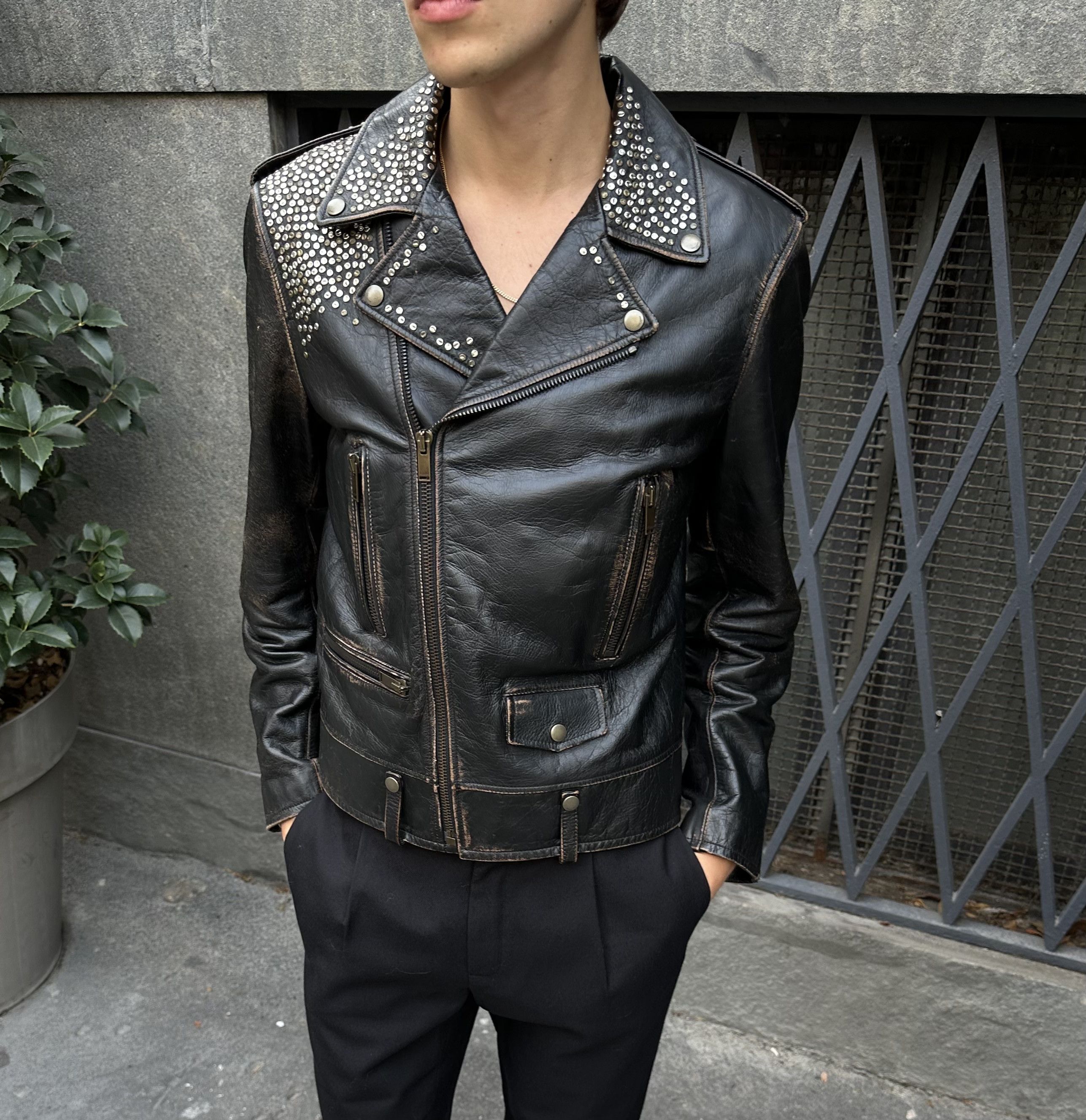 Saint Laurent Paris L01 Studded Leather Jacket | Grailed