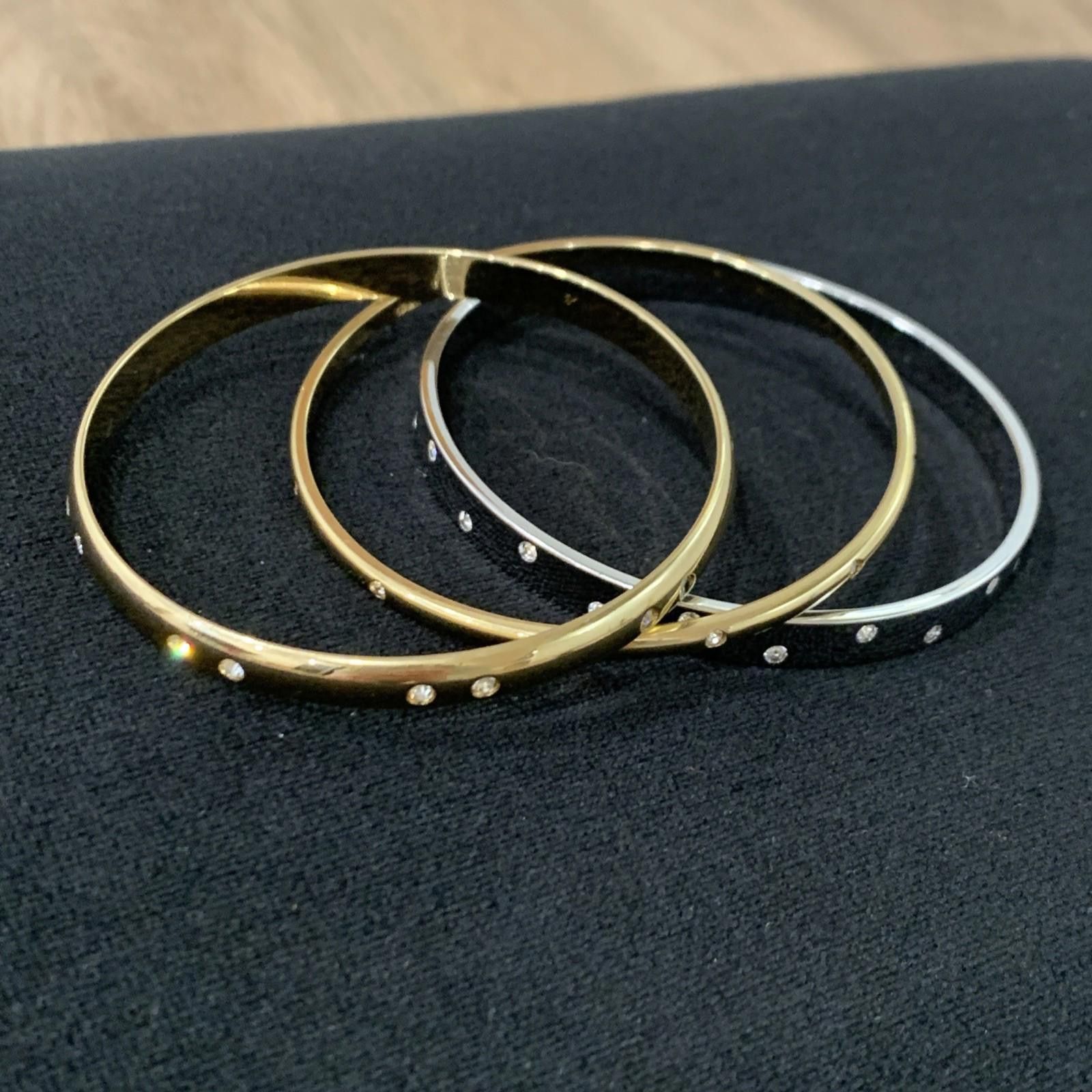 Swarovski 1990s Savvy by Swarovski Bangle Set Gold Tone w/ Crystals Size ONE SIZE - 3 Thumbnail