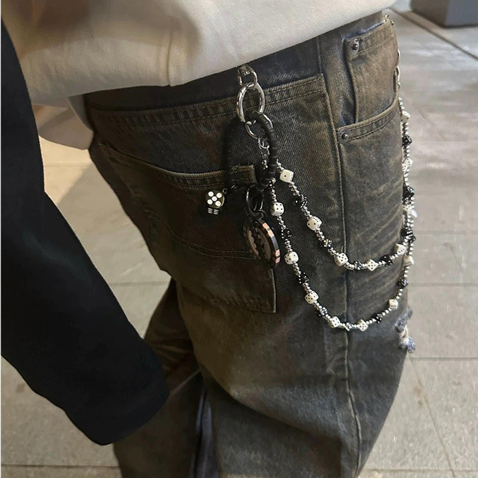 Vintage Dice Black and White Beaded Wallet Chain, Pants Chain Size ONE SIZE - 2 Thumbnail