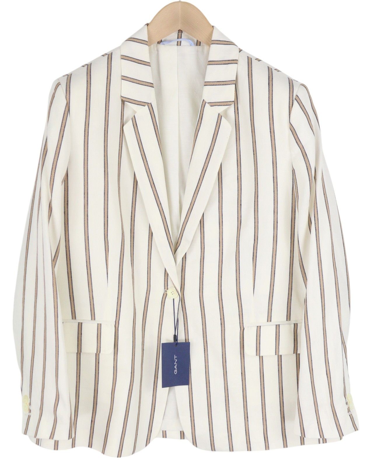 Gant STRIPE LINEN EU42 Off-White Linen Notch Blazer 85340 Size L / US 10 / IT 46 - 1 Thumbnail