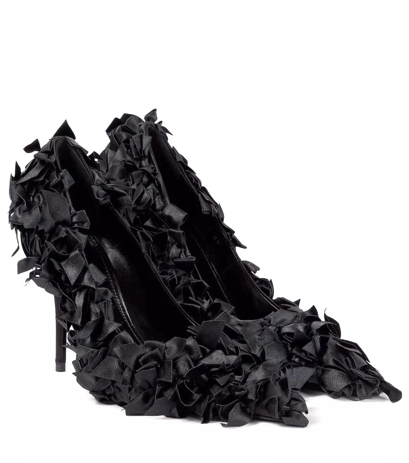 Balenciaga Balenciaga Marie Antoinette Knife Black Satin Bow Pumps Heel Size US 7.5 / IT 37.5 - 3 Thumbnail