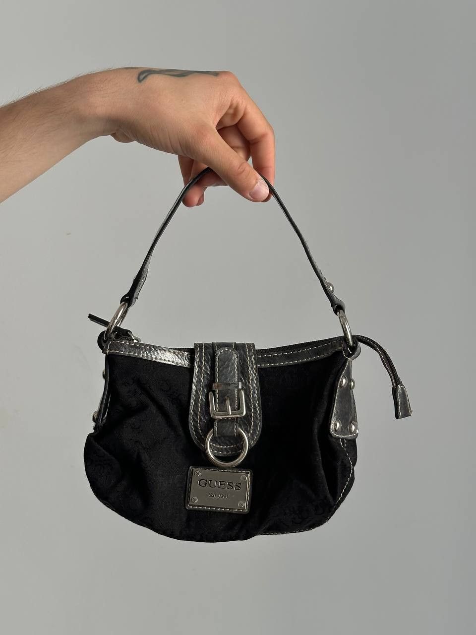 Guess Vintage Antonia Mini Monogram Logo Y2K Style Hand Bag in Black, Women's