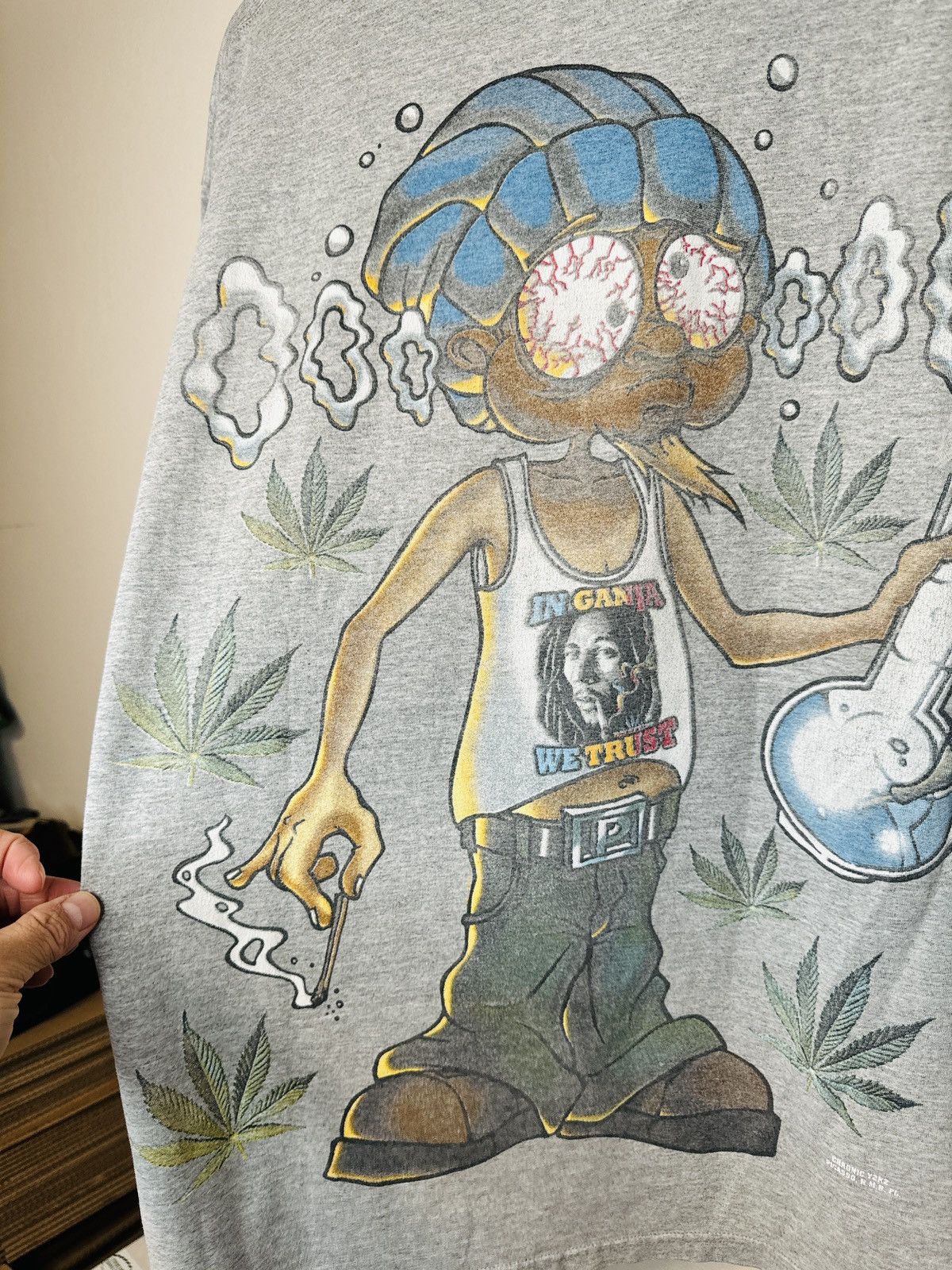 Vintage Vintage 90s Weed T Shirt In Ganja We Trust Caricature Size US XL / EU 56 / 4 - 10 Thumbnail