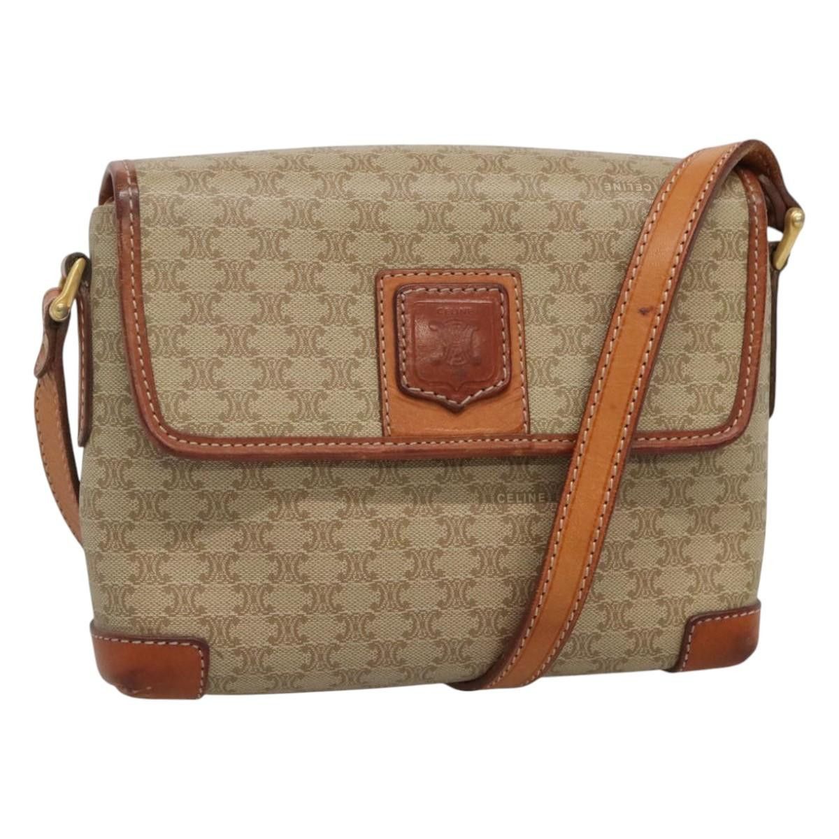 Celine Macadam Canvas Shoulder Bag Beige Gold Auth 116806 in Beige/Gold, Women's