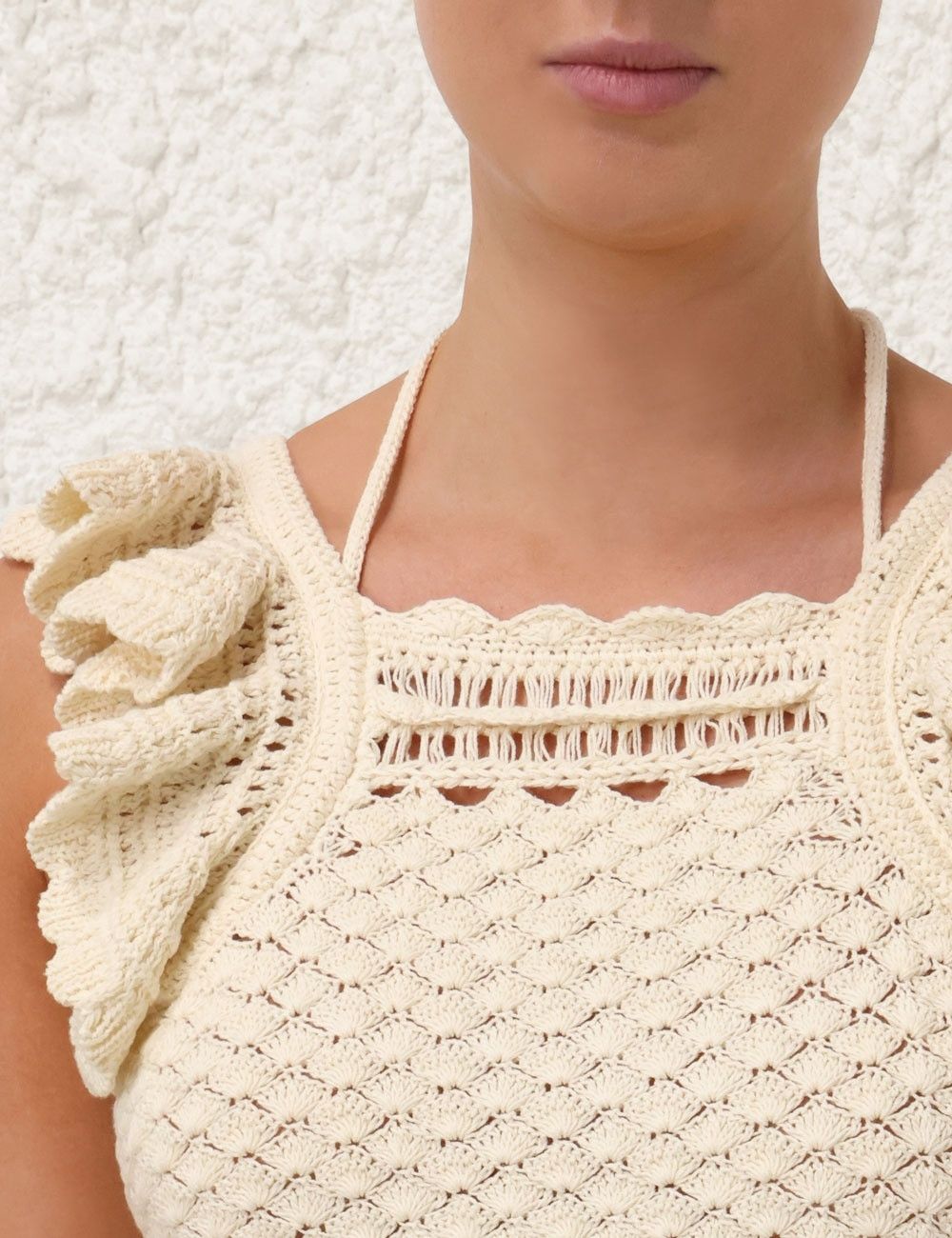 Zimmermann oc11z0525 Waverly Crochet Halter Tank Top in Beige Size S / US 4 / IT 40 - 5 Thumbnail