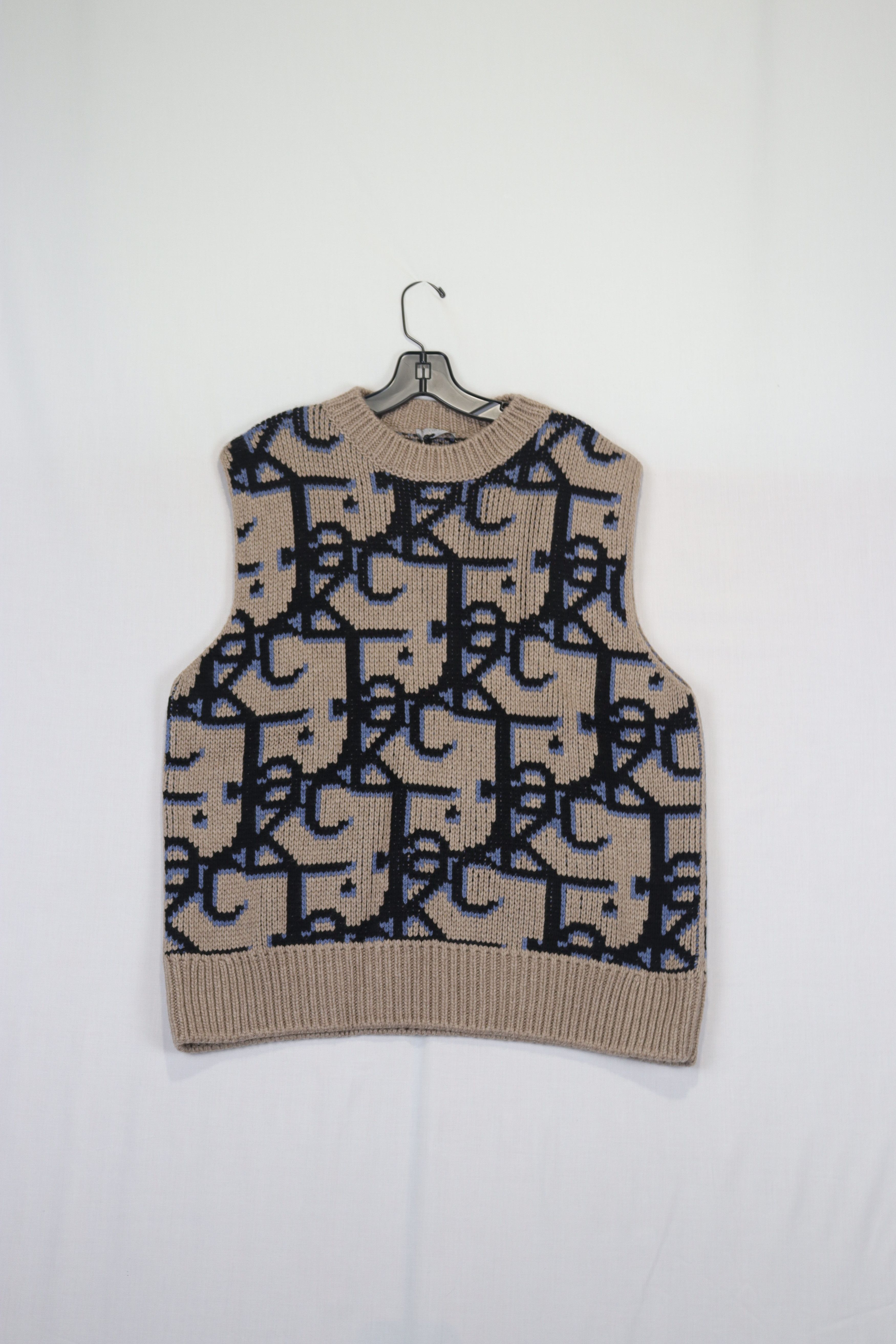 Dior o1rshd1 Check This Jack Jacquard Logo Knit Vest in Beige Size US M / EU 48-50 / 2 - 8 Thumbnail
