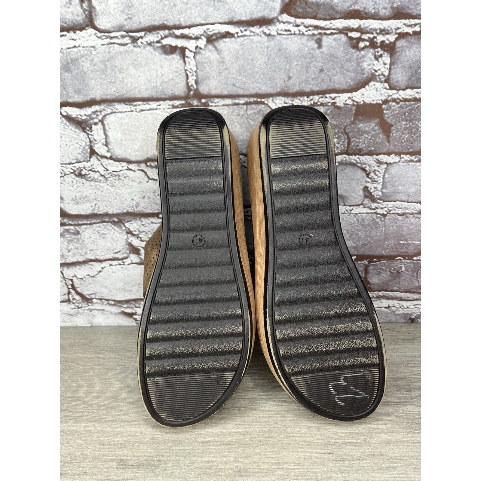 Patricia Rae Patrizia Brown Leather Perforated Slip On Wedge Sandals Wome Size US 10.5 / IT 40.5 - 17 Thumbnail