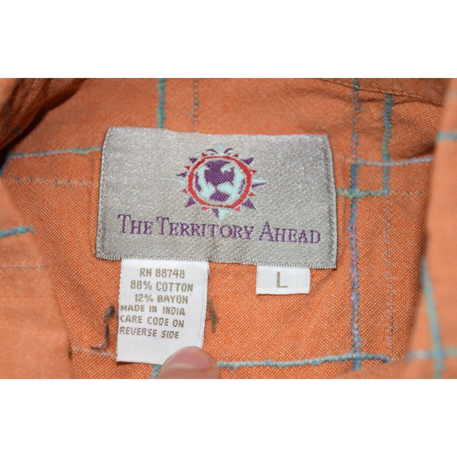 The Territory Ahead The Territory Ahead Shirt Mens Large Orange Windowpane Geo Plaid L/S Button-Down Size US L / EU 52-54 / 3 - 6 Thumbnail