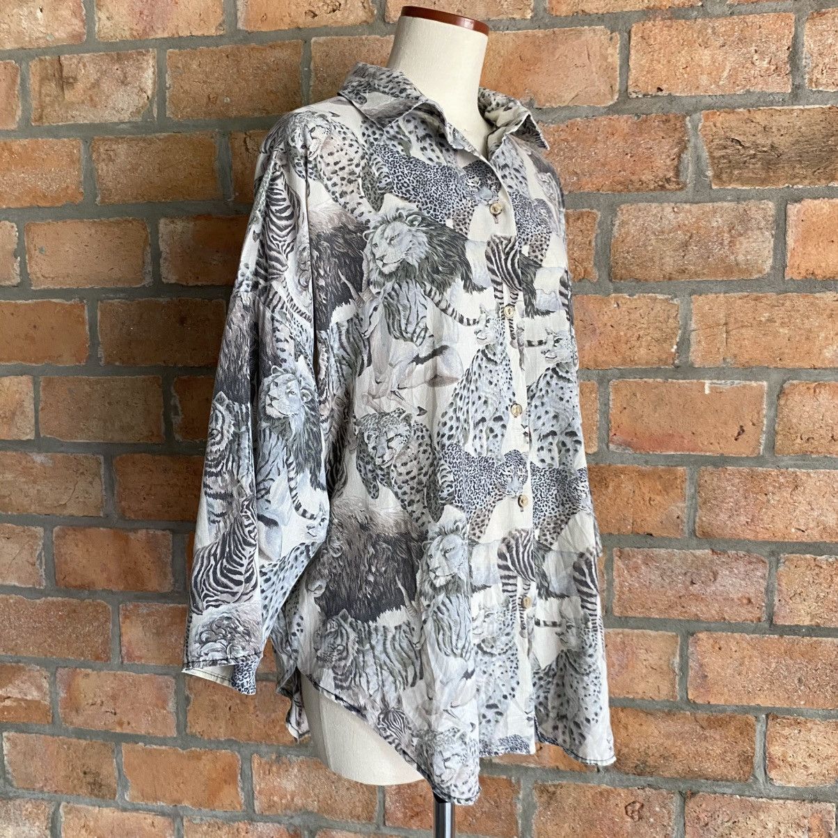 Vintage HOT STUFF Gray Safari Animal Print Shirt Size XL / US 12-14 / IT 48-50 - 16 Thumbnail