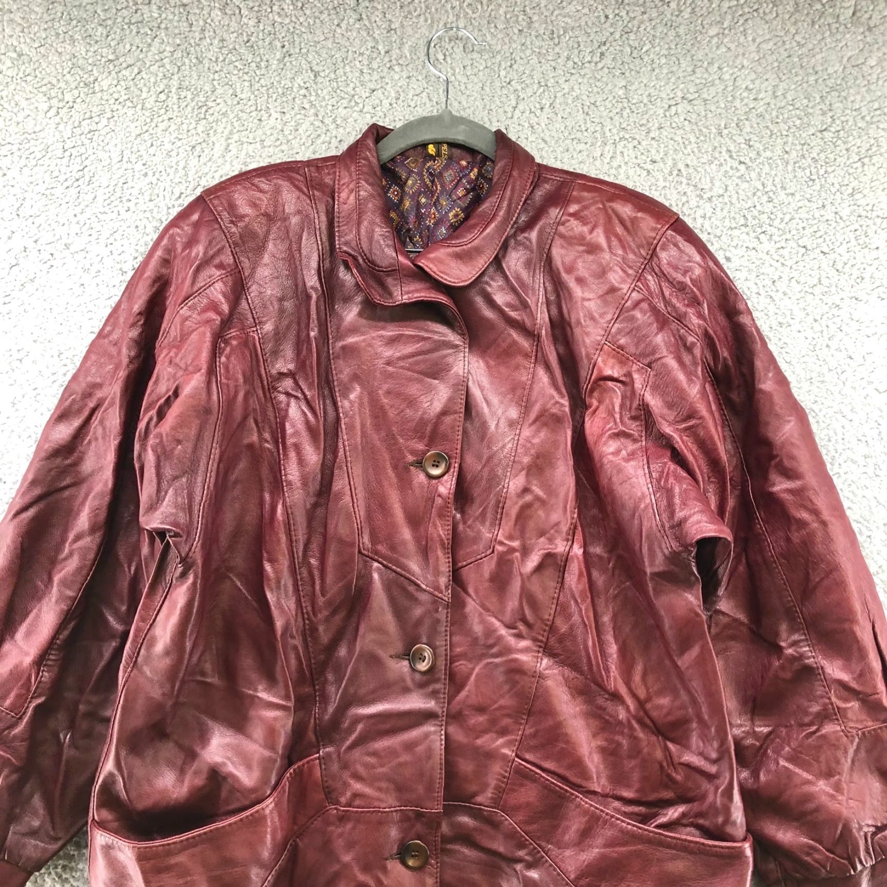VINTAGE Leather Jacket Womens M Longline Burgundy Mahogany Made in Norway Jacket Brand: Vintage