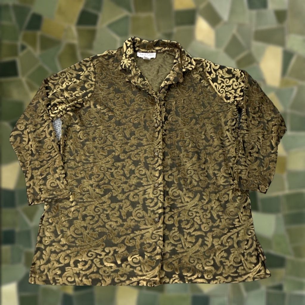 Diane von Furstenberg VINTAGE Diane von Furstenberg Blouse Womens 1X Black Gold Velvet Burnout USA 90s Size XL / US 12-14 / IT 48-50 - 1 Thumbnail
