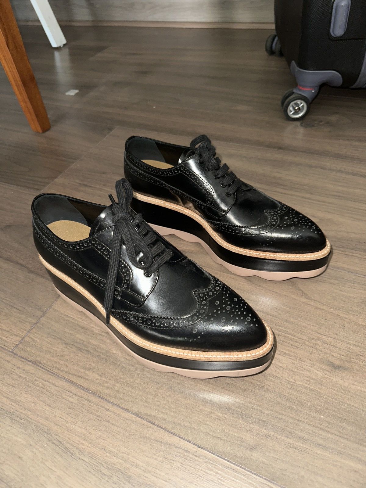 Prada Prada Black Leather Platform Shoes Size US 9 / IT 39 - 1 Thumbnail