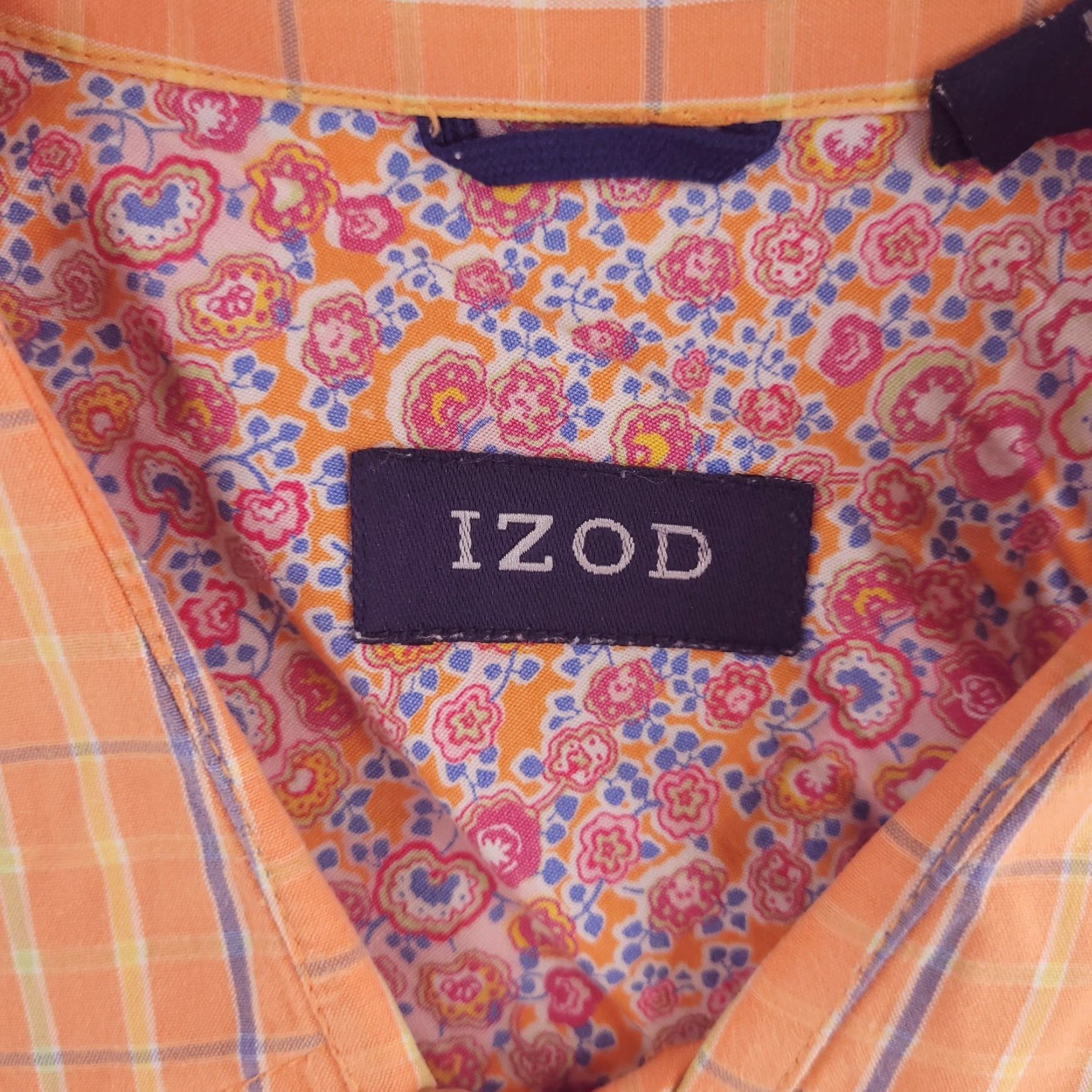 Izod Izod Shirt Mens XL Short Sleeve Button-Up Orange Check Size US XL / EU 56 / 4 - 5 Thumbnail