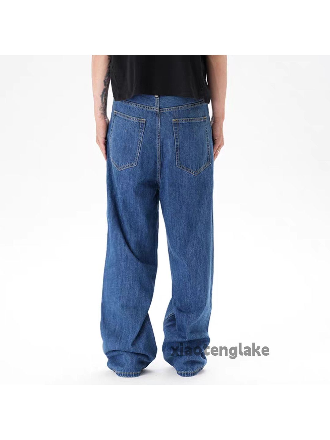 Jean Unisex washed faded loose baggy skate hiphop jeans Size US 36 / EU 52 - 2 Thumbnail