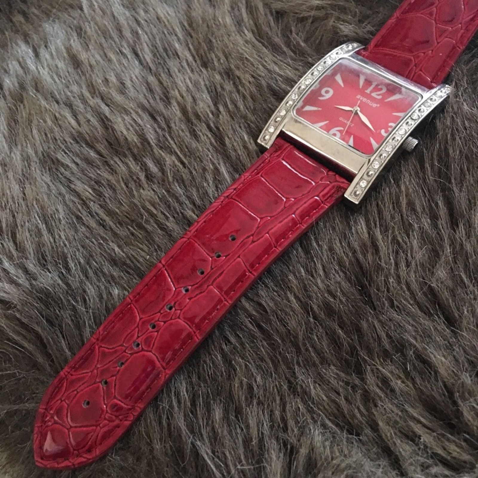 Avenue Ladies Avenue red croc embossed rhinestone watch Size ONE SIZE - 7 Thumbnail