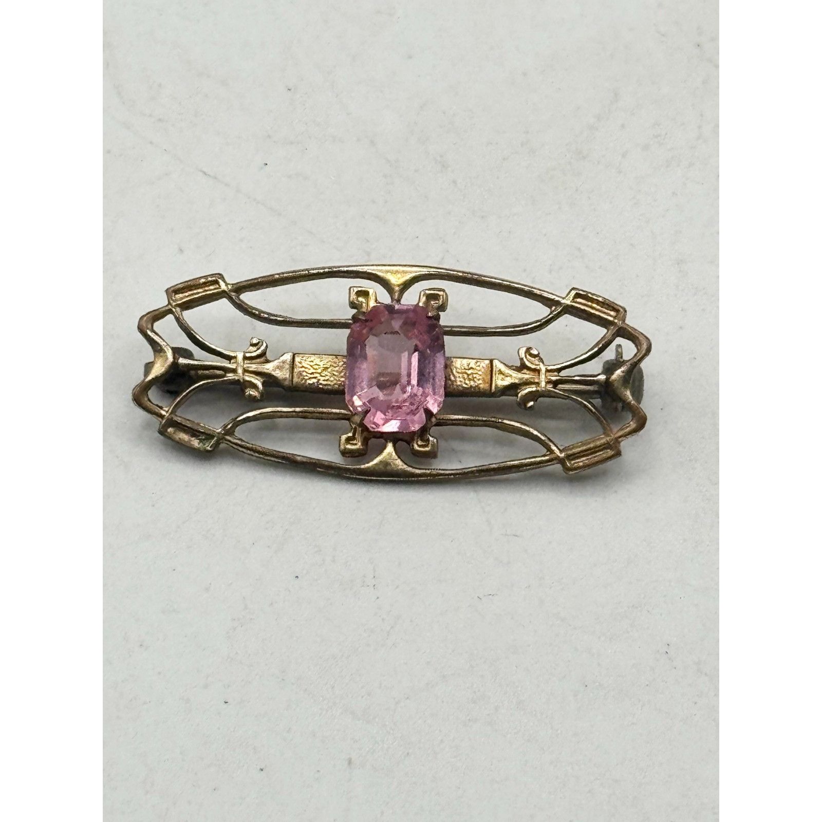 Vintage White Co gold filled pink glass estate brooch pin Size ONE SIZE - 3 Thumbnail