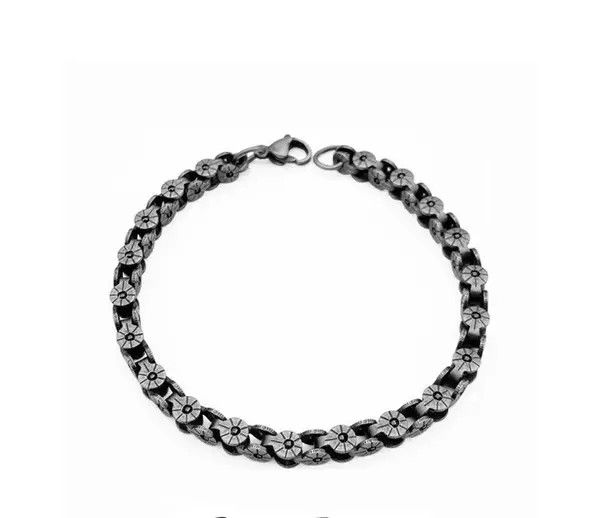 Jewelry Black Floral Chain Link Bracelet, Adjustable Charm Bracelet Size ONE SIZE - 5 Thumbnail