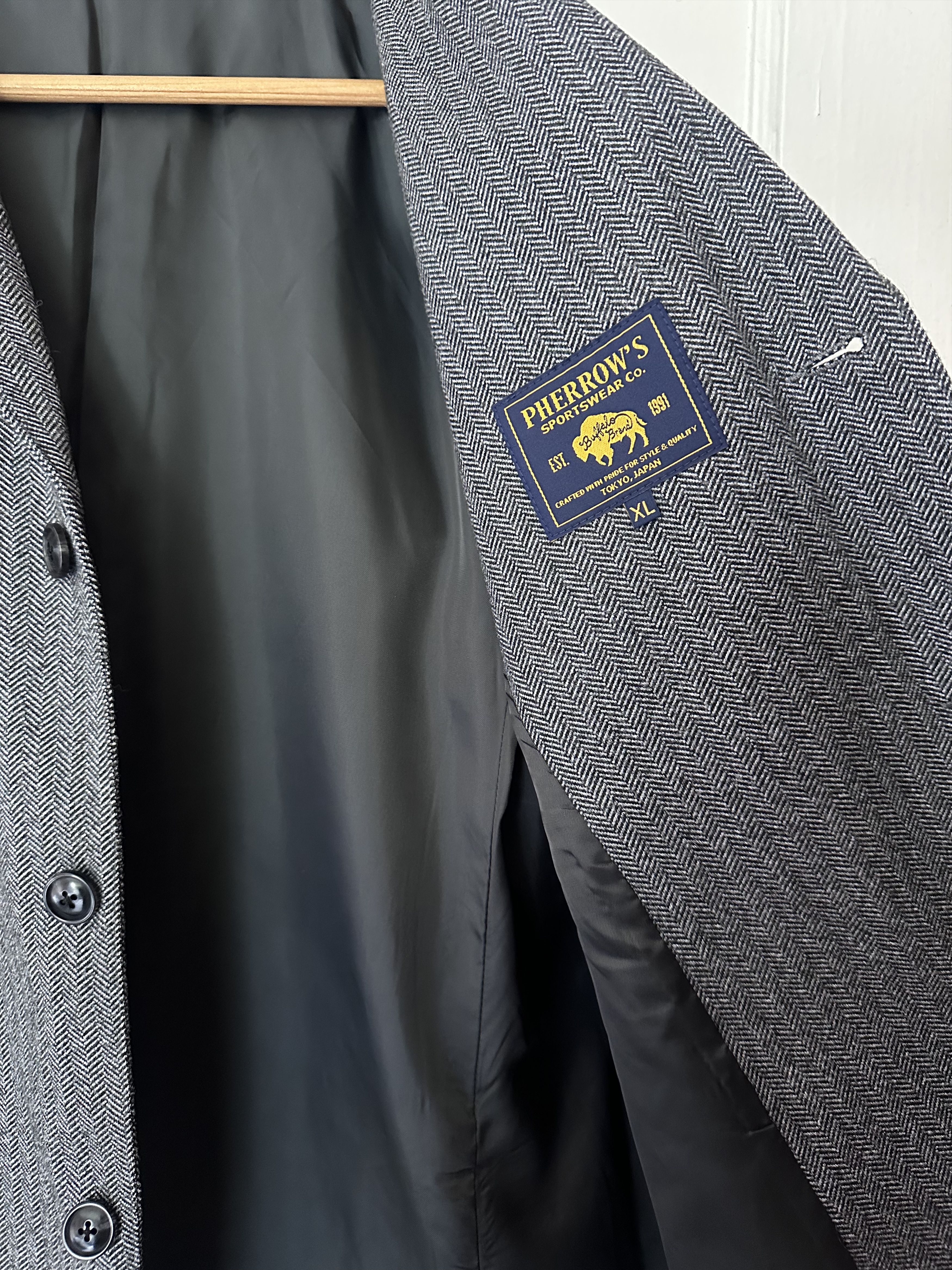 Pherrow's Pherrow's Wool Tailored Black Herringbone Suit Size 44R - 6 Thumbnail