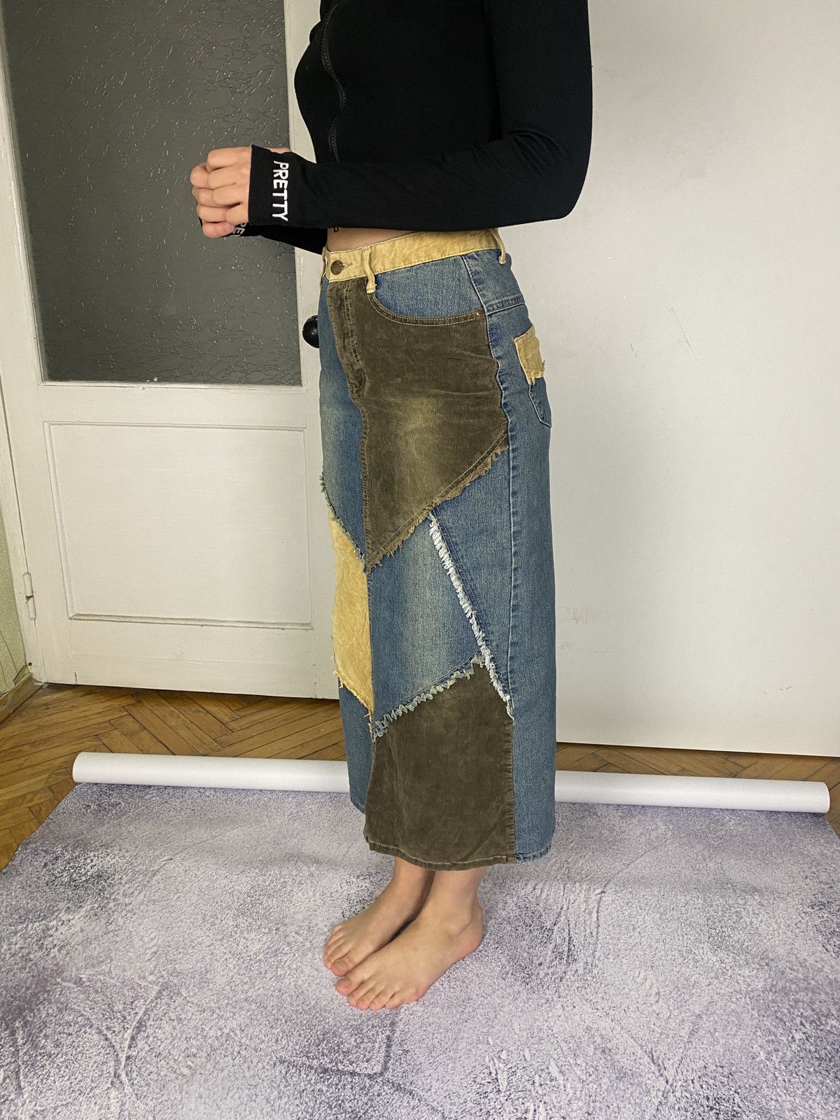Japanese Brand Vintage Denim Patchwork Midi Skirt Y2K Size 36" / US 14 / IT 50 - 9 Thumbnail