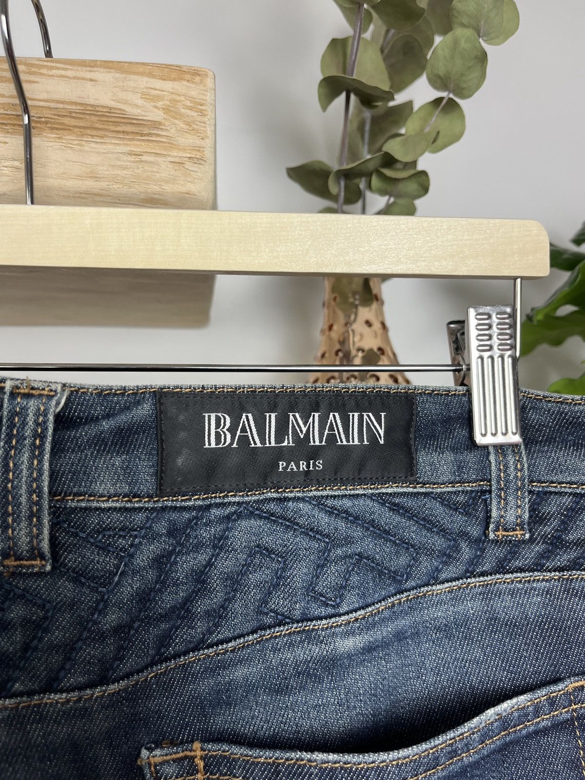 Balmain Iconic Balmain Moto Biker jeans decarnin indigo washed Size US 31 - 5 Thumbnail