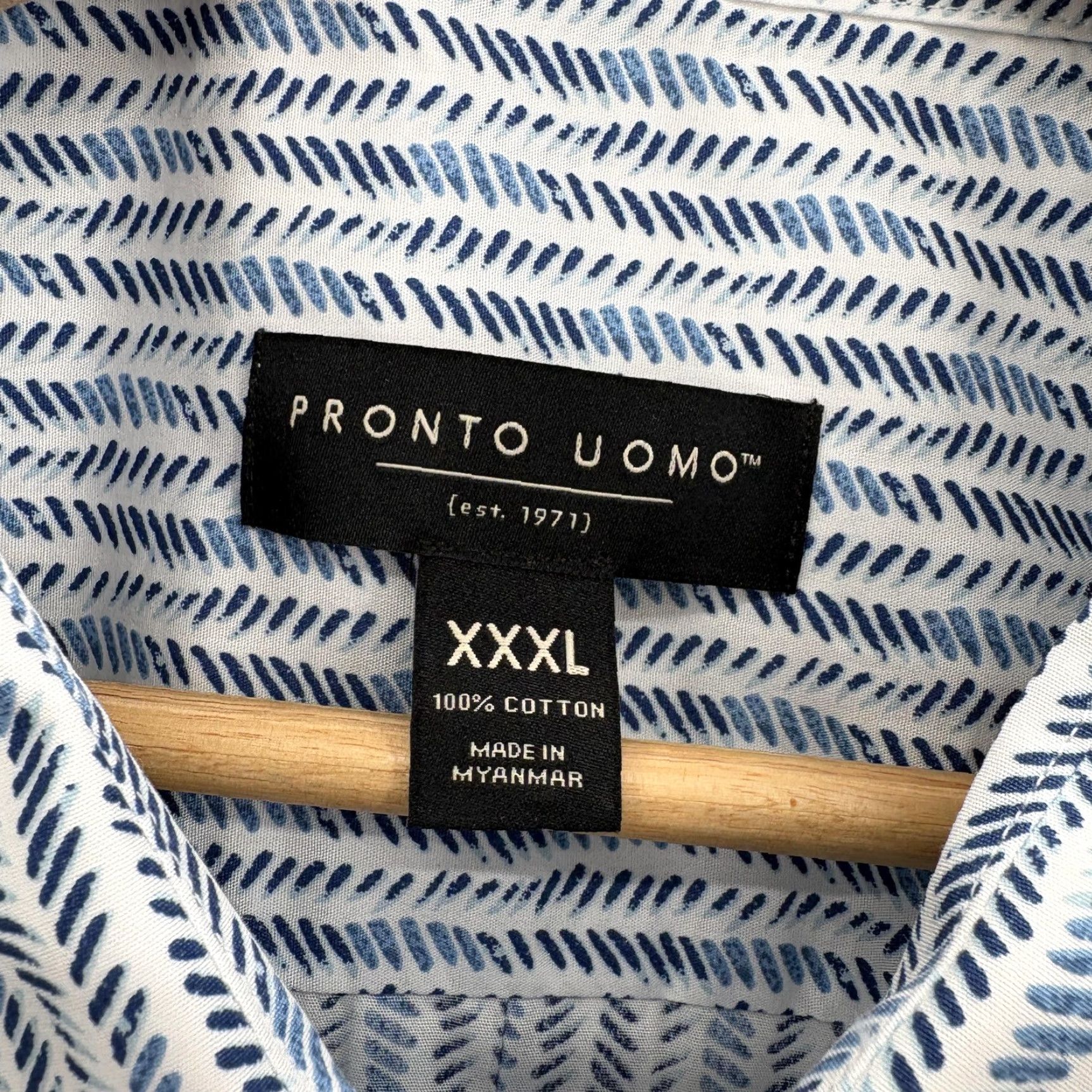 Pronto Uomo Pronto Uomo Shirt Mens 3XL Blue White Print Short Sleeve Button Front Cotton NWT Size US XXL / EU 58 / 5 - 4 Thumbnail
