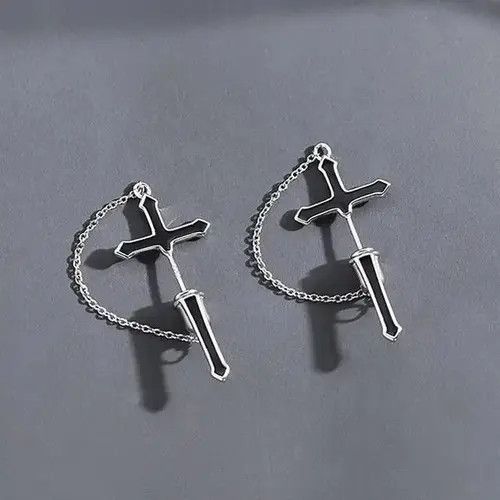 Japanese Brand × Vintage Men's cross earrings with chain Size ONE SIZE - 4 Thumbnail