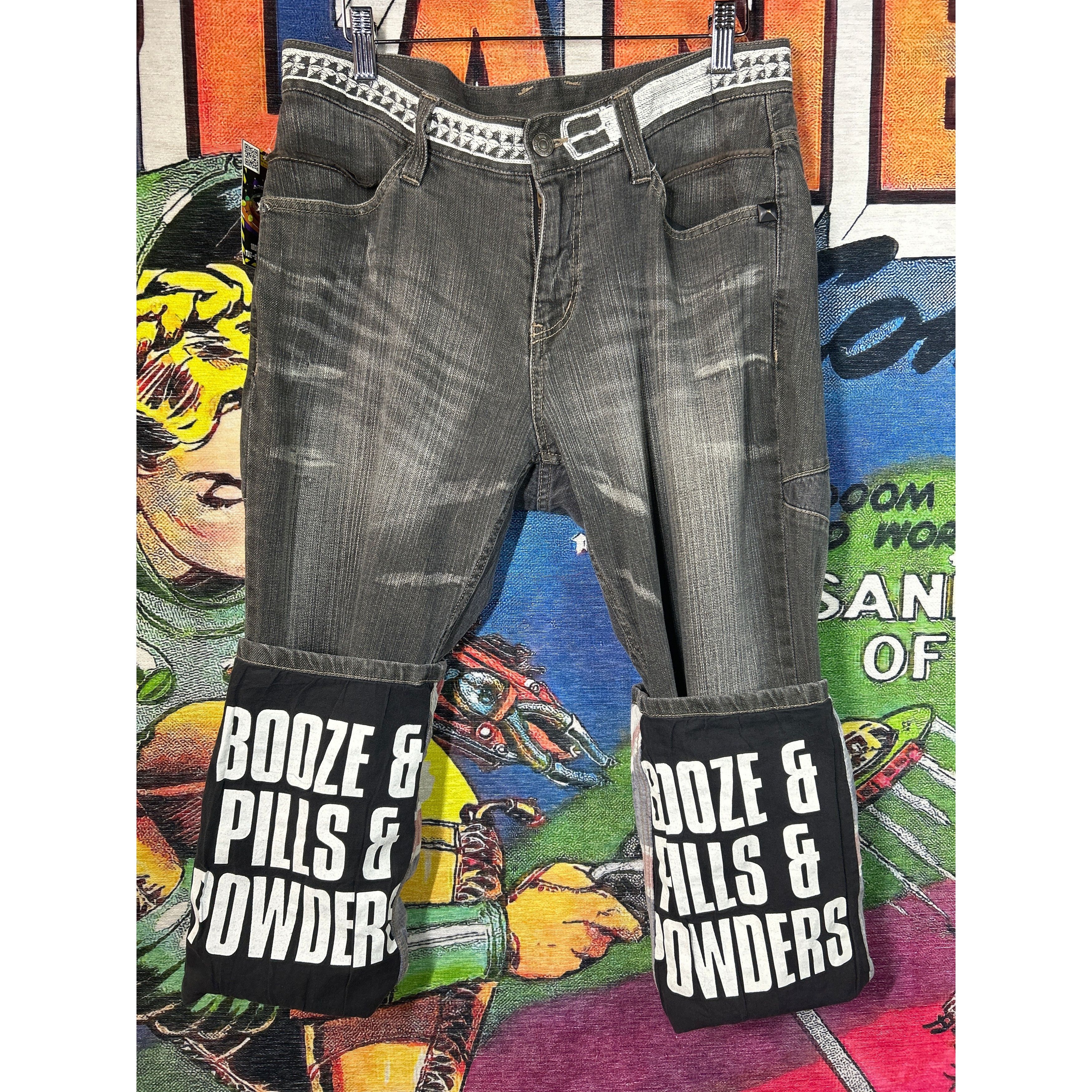 PPFM PPFM Screen Printed Belt Black Washed Denim Jeans Size 32 Size US 32 / EU 48 - 10 Thumbnail