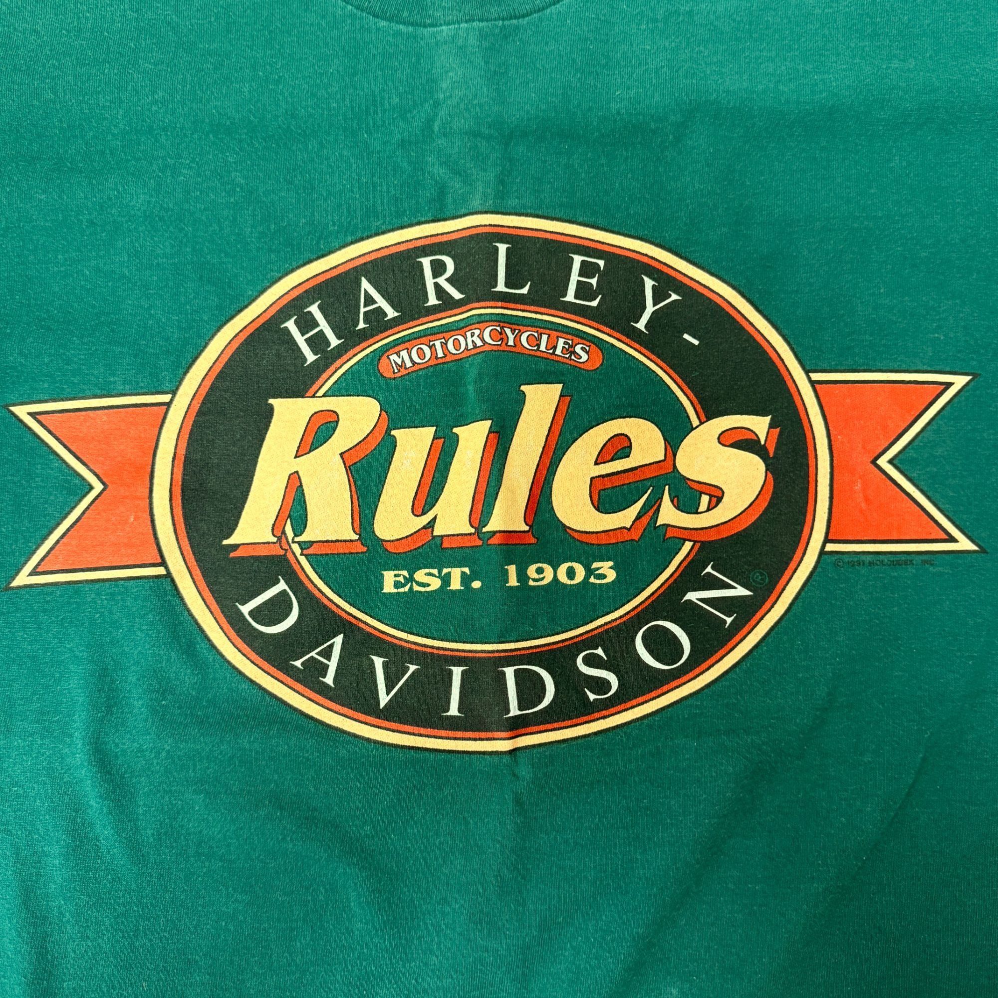 Harley Davidson 90's Harley Davidson Motorcycle Turquoise LOGO BIKER T Shirt Size US XL / EU 56 / 4 - 1 Thumbnail