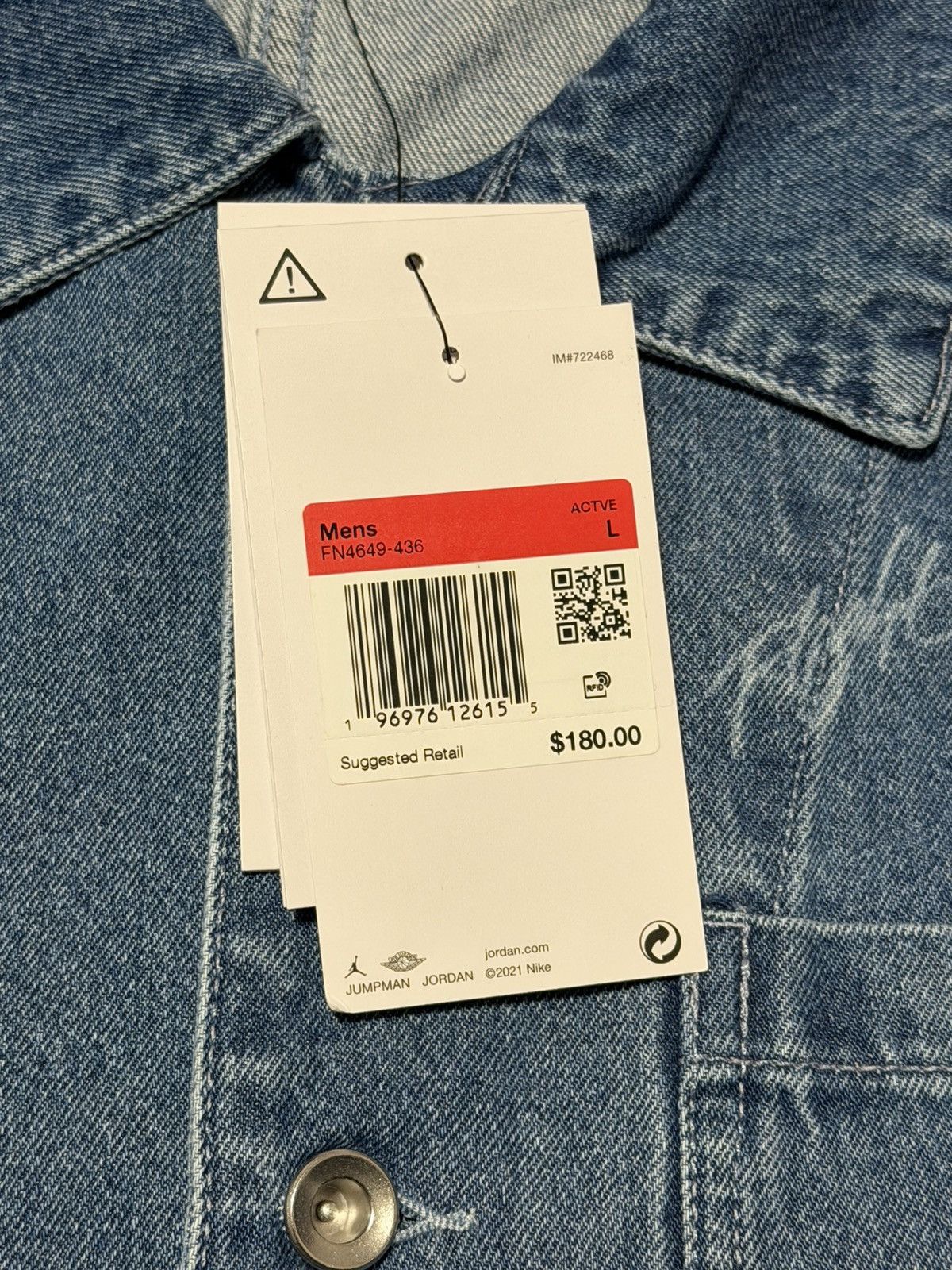 Nike Air Jordan Flight Blue Denim Jacket Men's Large