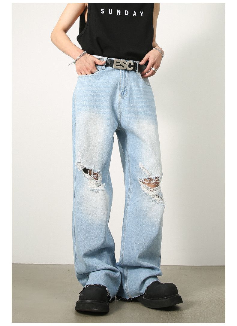 Japanese Brand × Jean Vintage street light blue ripped loose casual jeans Size US 32 / EU 48 - 2 Thumbnail