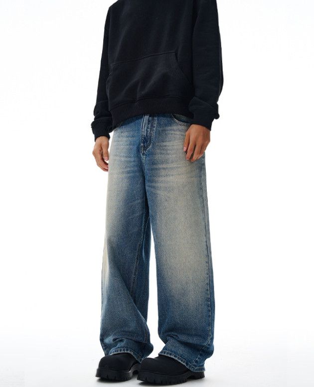 Japanese Brand American retro cat whiskering baggy unisex wide-leg jeans Size US 32 / EU 48 - 2 Thumbnail