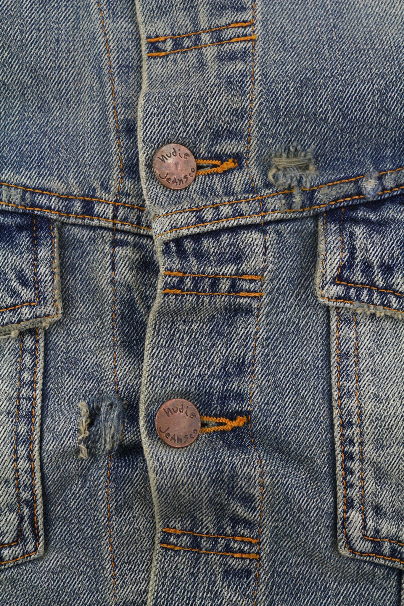 Nudie Jeans BILLY M Shimmering Indigo Washed Ripped Polo Jacket 82479 Size US M / EU 48-50 / 2 - 11 Thumbnail