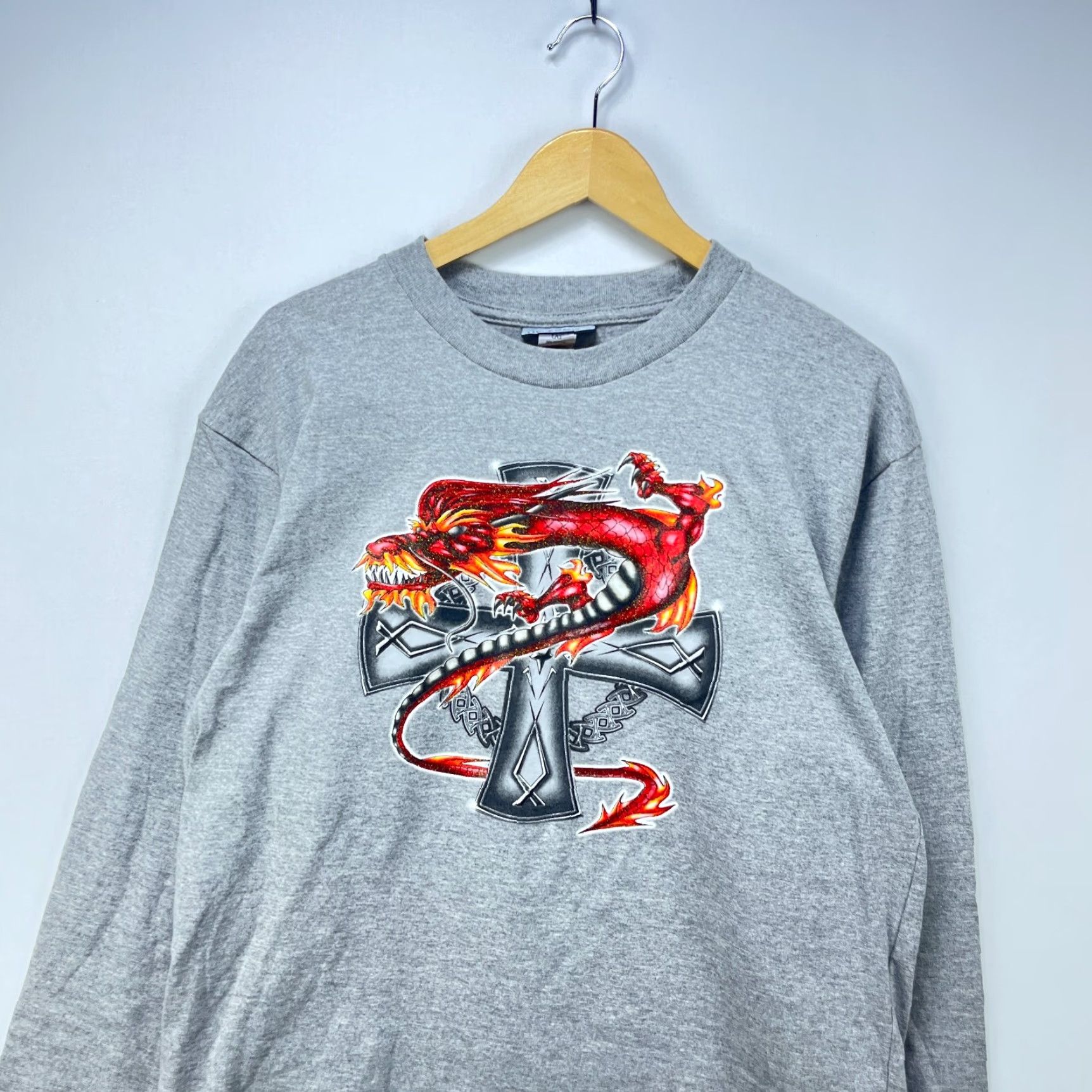 JNCO VINTAGE Dragon Cross Flames Long Sleeve Shirt Men L Gray Reversible 90s JNCO Style Size US L / EU 52-54 / 3 - 2 Thumbnail