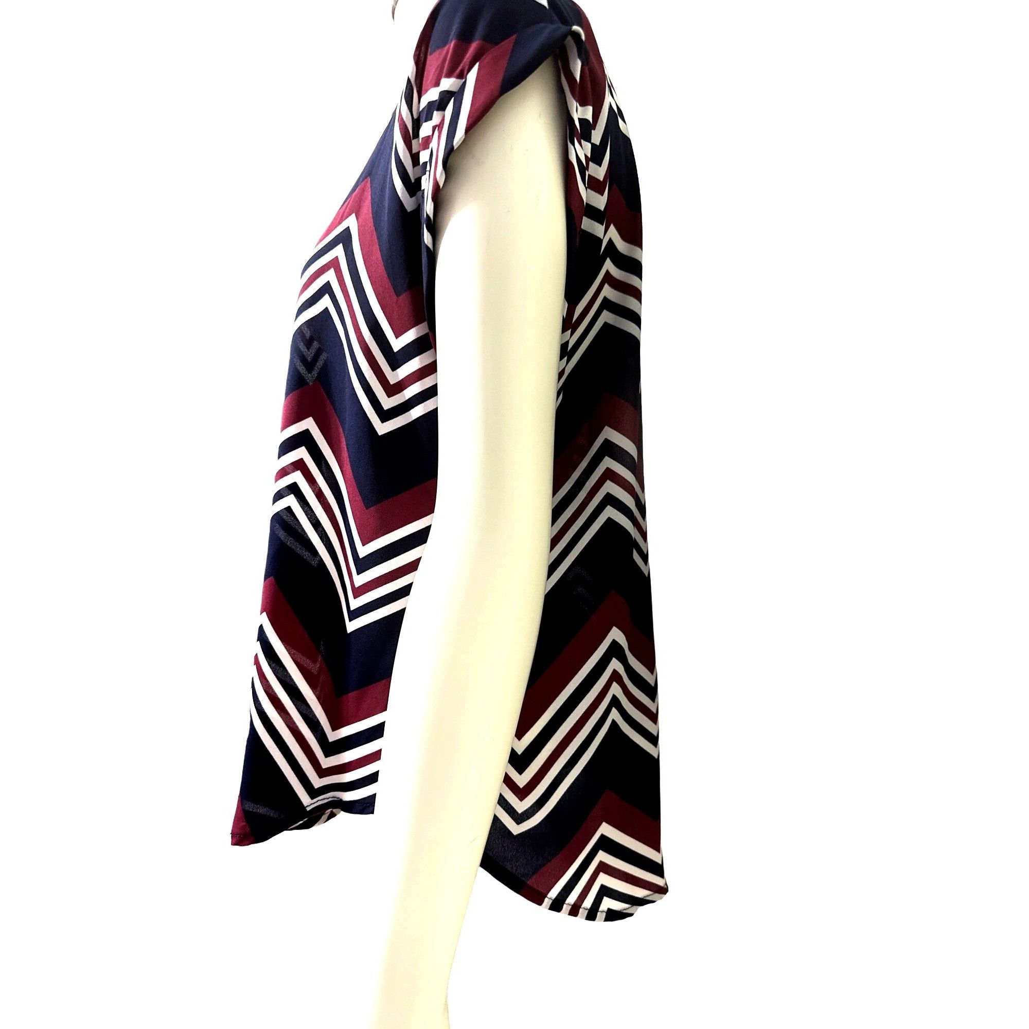 Other A'Gaci Sheer Chevron Print V Neck Blouse Large All Polyester Size L / US 10 / IT 46 - 2 Thumbnail