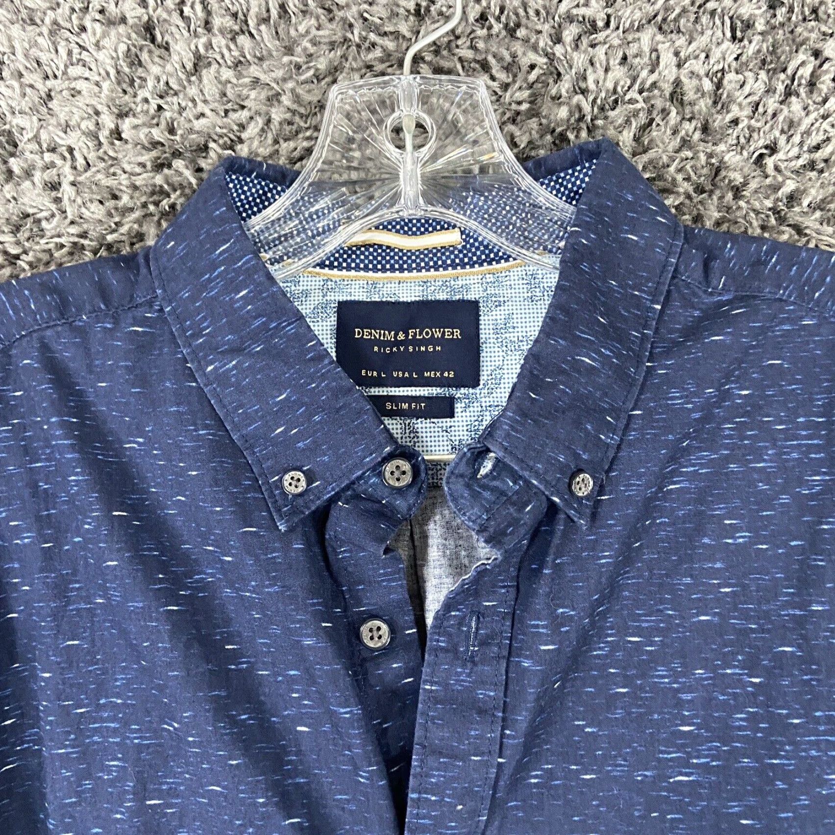 Denime DENIM & FLOWER Shirt Men L Blue Heather Long Sleeve Button-Up Den​im Floral Theme Mens Large Blue Heather Button-Up Shirt Size US L / EU 52-54 / 3 - 5 Thumbnail