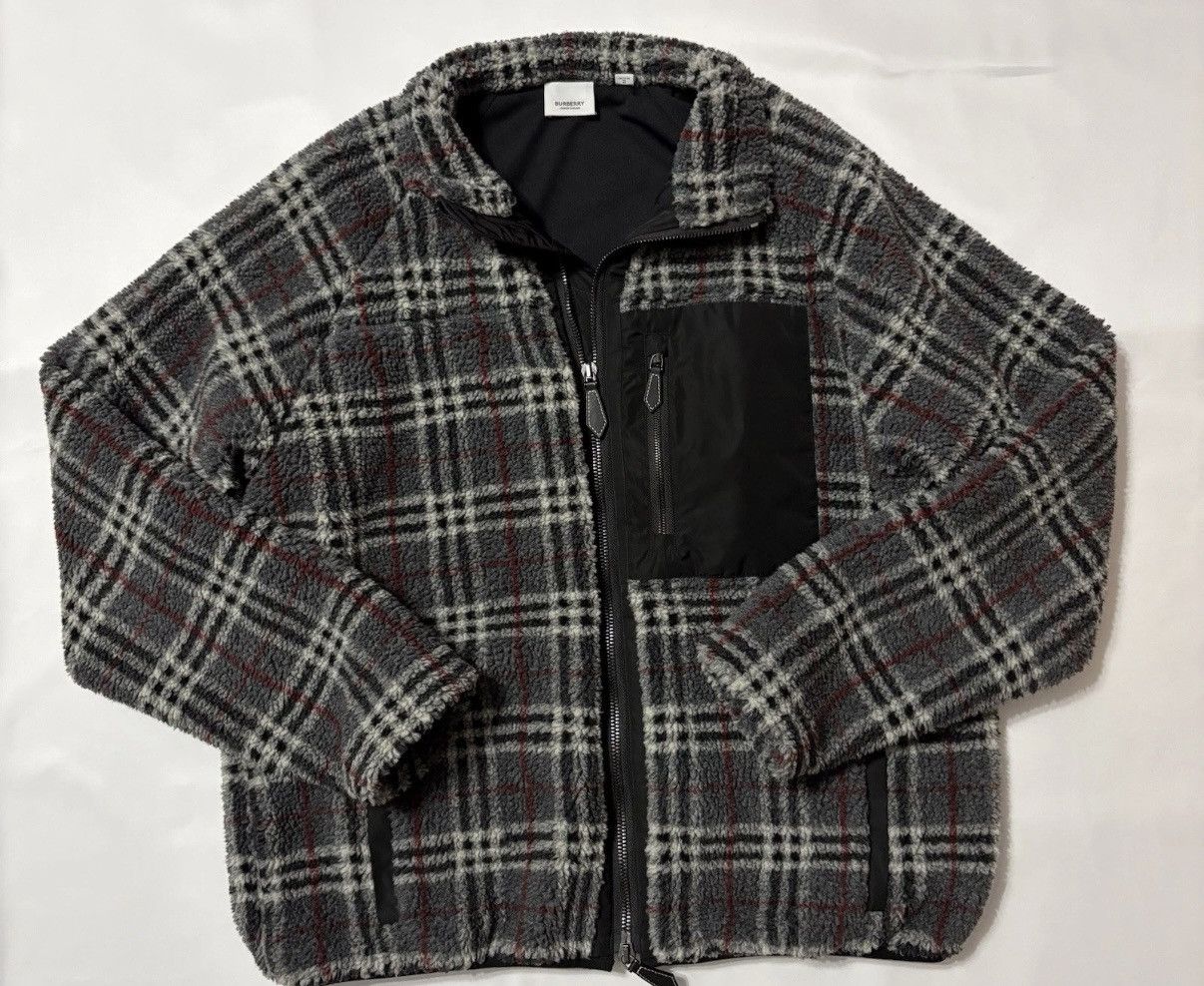 Burberry BURBERRY Dorian Check Fleece Jacket XL Dark Charcoal Size US XL / EU 56 / 4 - 1 Thumbnail