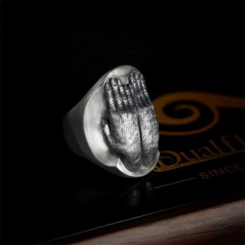 Jewelry x Vintage Retro Vintage Style Hand Over Eyes Unisex Silver Color Ring, Men's