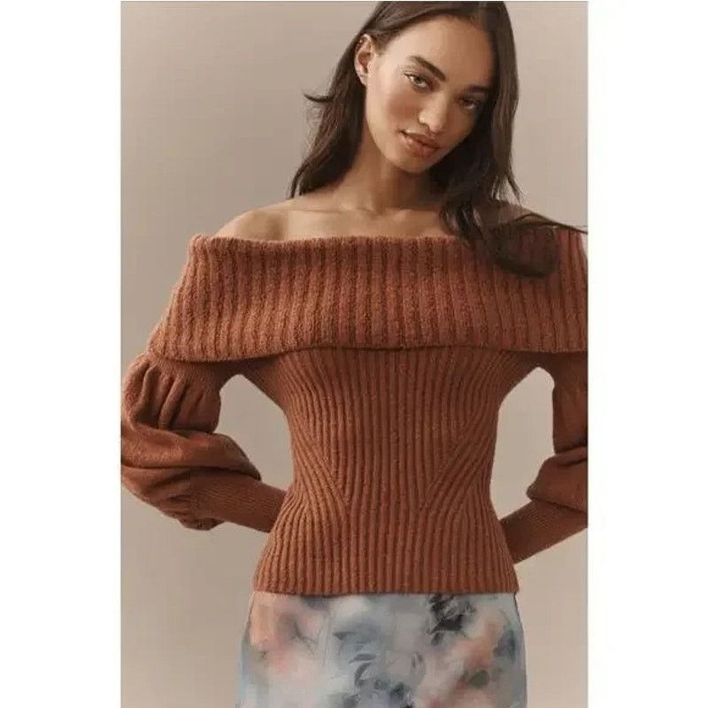 Anthropologie Anthropologie Tessa Off Shoulder Puff-Sleeve Wool Sweater Size XS / US 0-2 / IT 36-38 - 6 Thumbnail