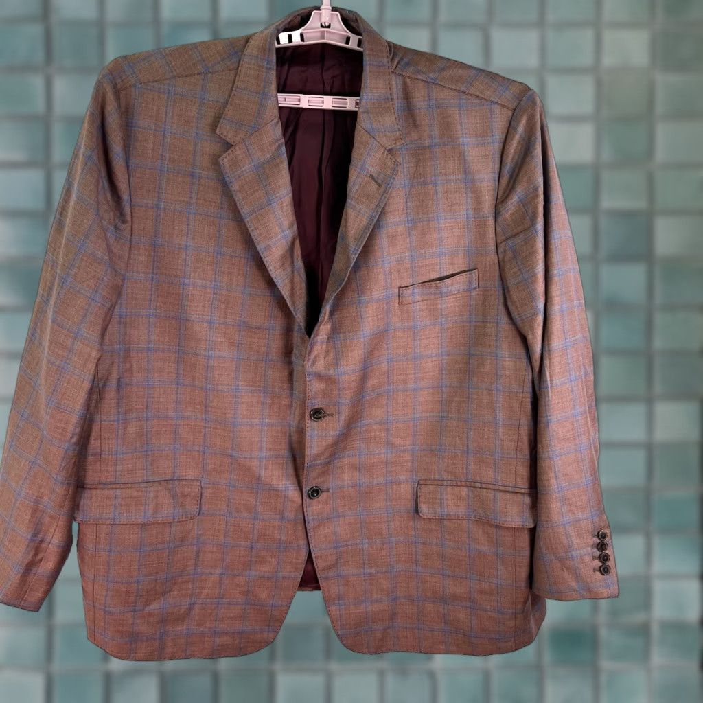 Reda Jacket Single-Breasted Wool Check Mauve/Blue Notch Lapel 57 R Mens