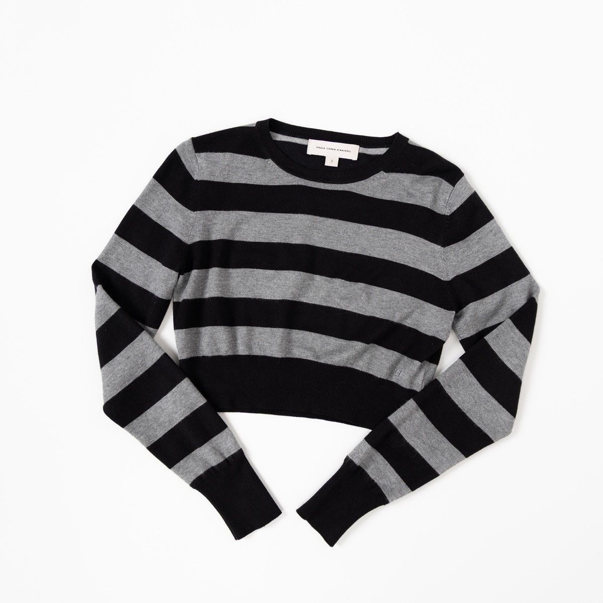 Other Paula Cahen D’Anvers Womens Striped Crop Sweater Black Gray Size M / US 6-8 / IT 42-44 - 3 Thumbnail